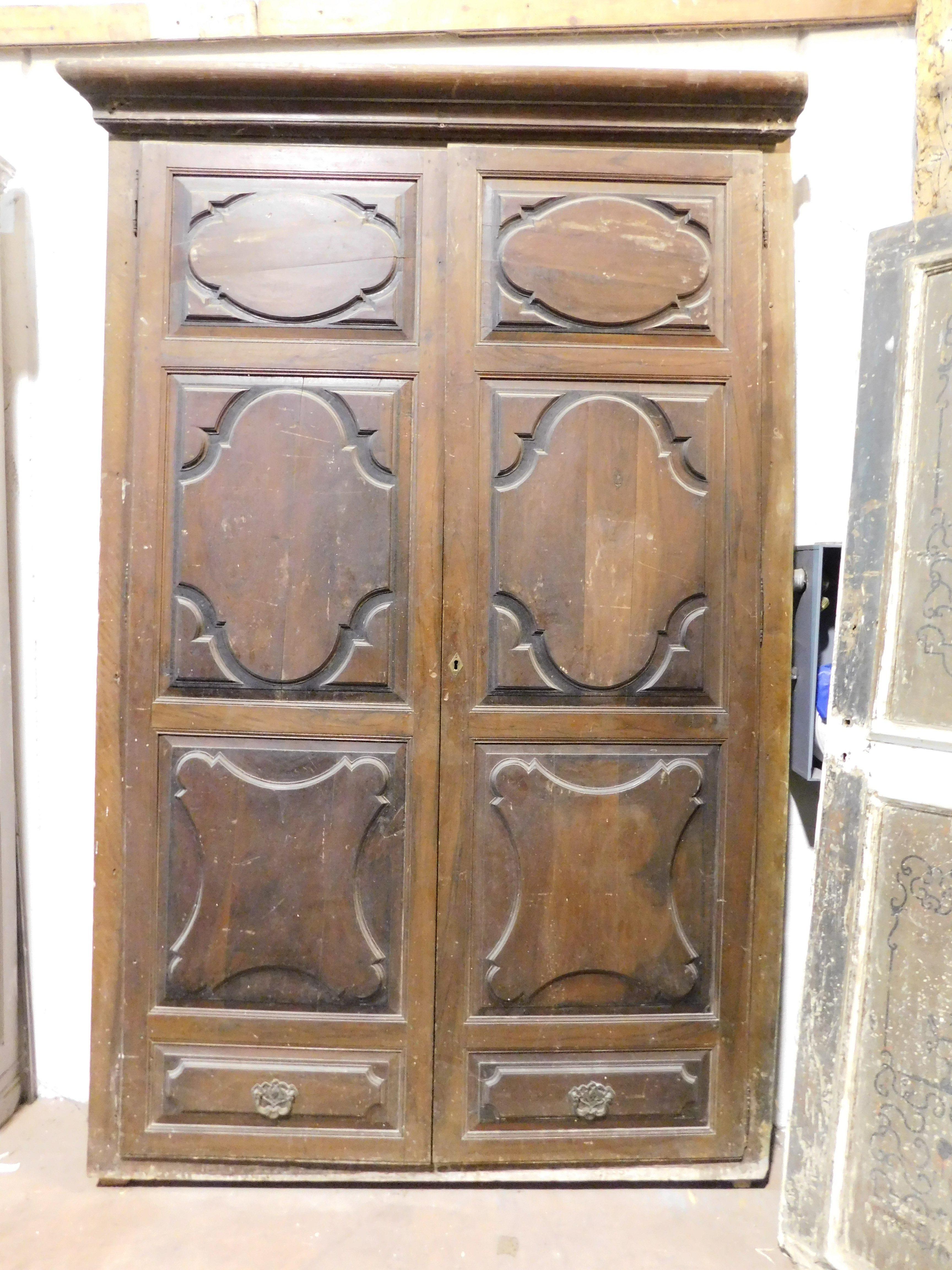 Italian Walnut wall plaque, carved two-door wardrobe front, Italy For Sale
