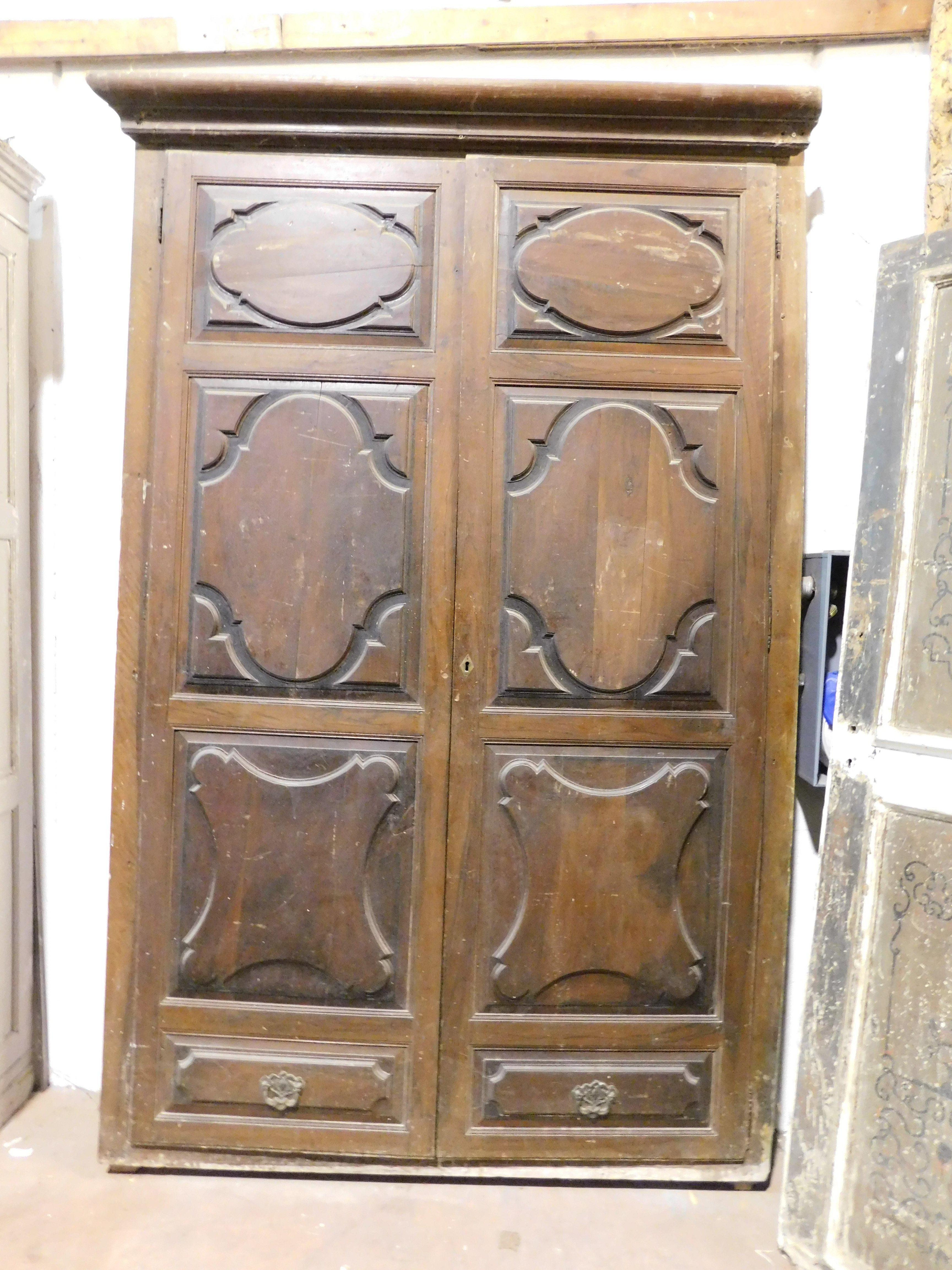Hand-Carved Walnut wall plaque, carved two-door wardrobe front, Italy For Sale