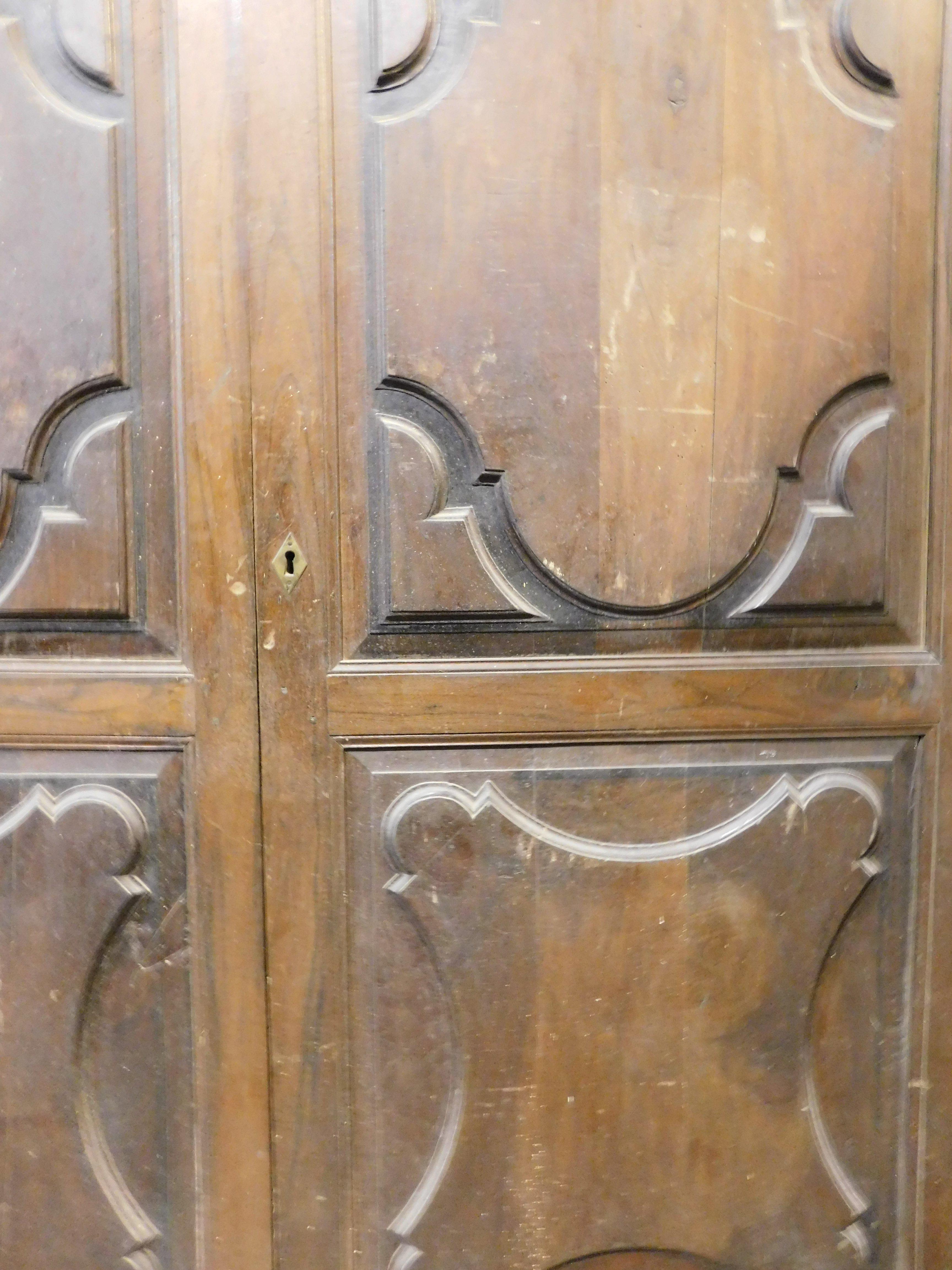 18th Century and Earlier Walnut wall plaque, carved two-door wardrobe front, Italy For Sale