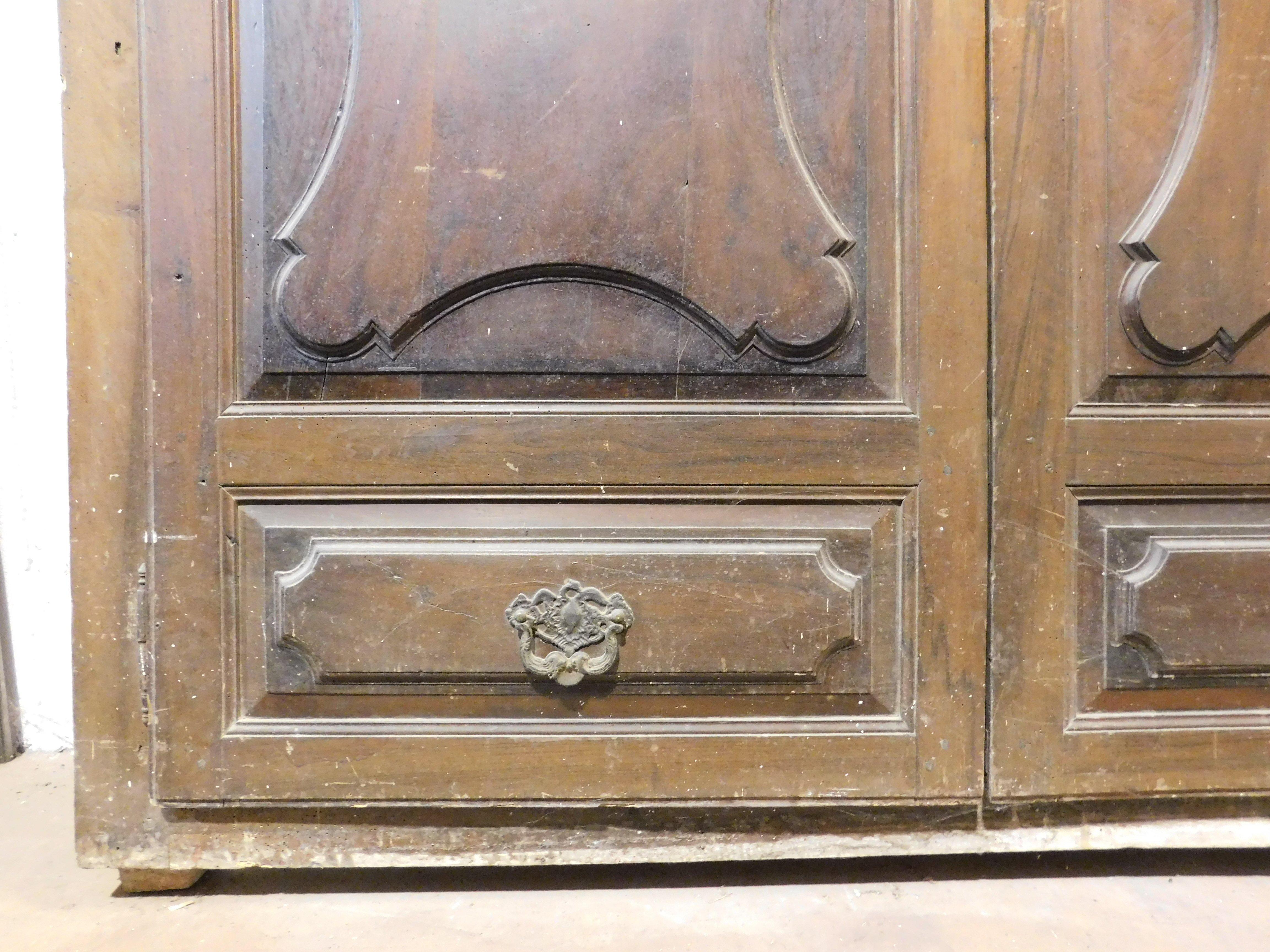 Walnut wall plaque, carved two-door wardrobe front, Italy For Sale 1