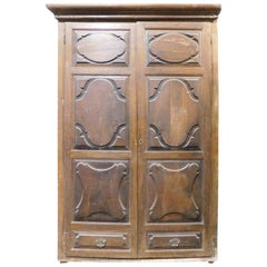 Plaque murale en noyer, façade d'armoire à deux portes sculptée, Italie