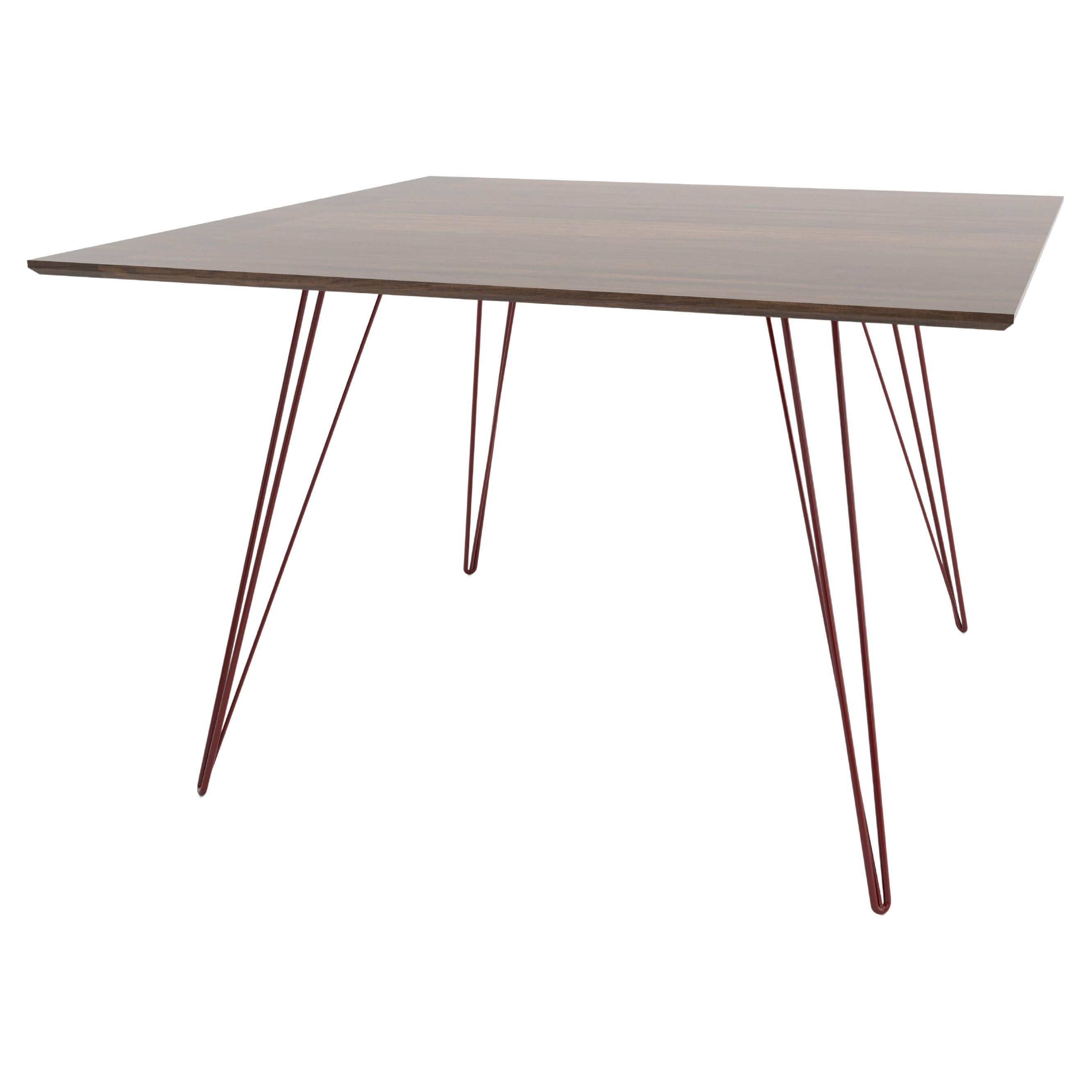 Walnut Williams Dining Table Blood Red Hairpin Legs Rectangle Top For Sale  at 1stDibs