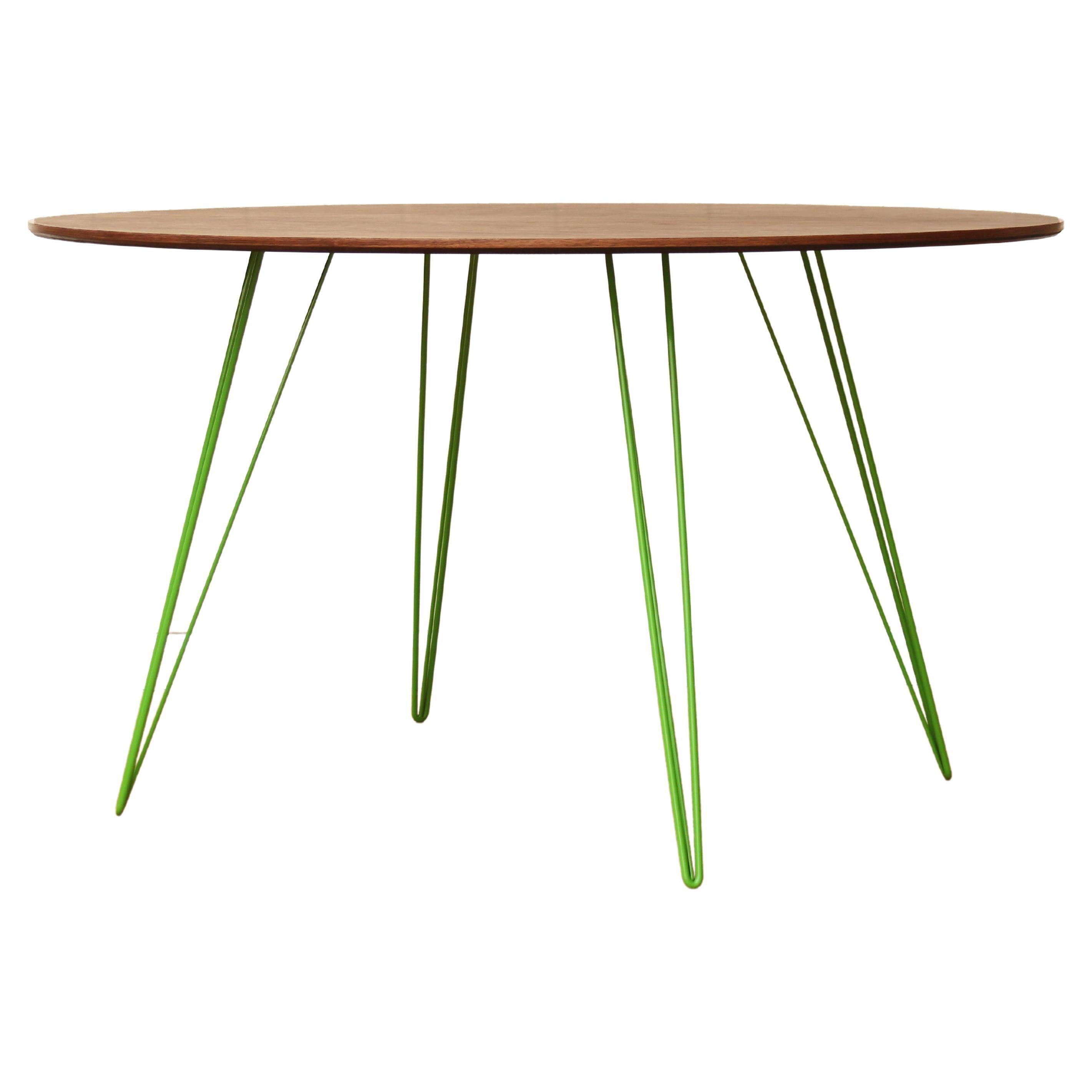 Walnut Williams Dining Table Green Hairpin Legs Oval Top