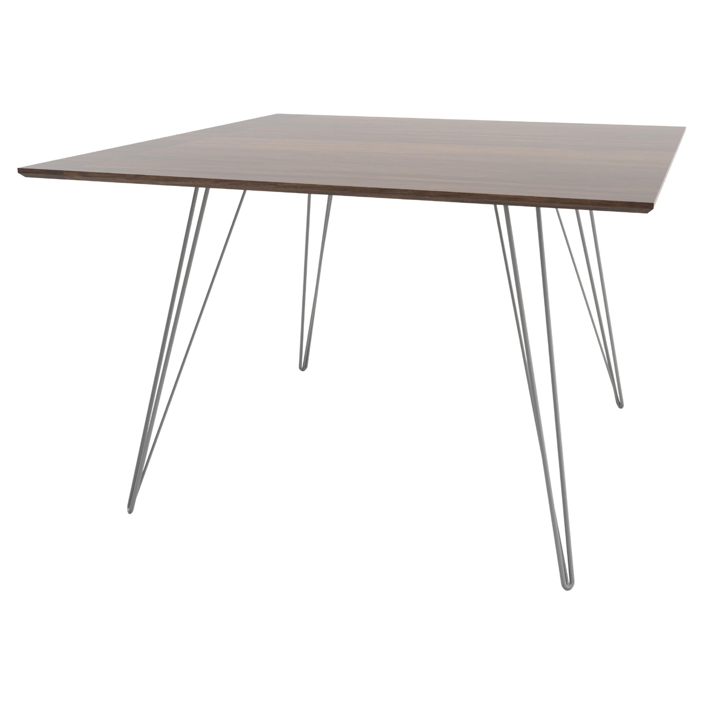 Walnut Williams Dining Table Grey Hairpin Legs Square Top For Sale