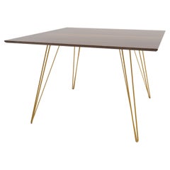 Walnut Williams Dining Table Mustard Hairpin Legs, Square Top