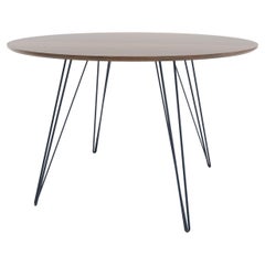 Walnut Williams Dining Table Navy Hairpin Legs Circle Top