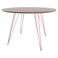 Walnut Williams Dining Table Pink Hairpin Legs Circle Top