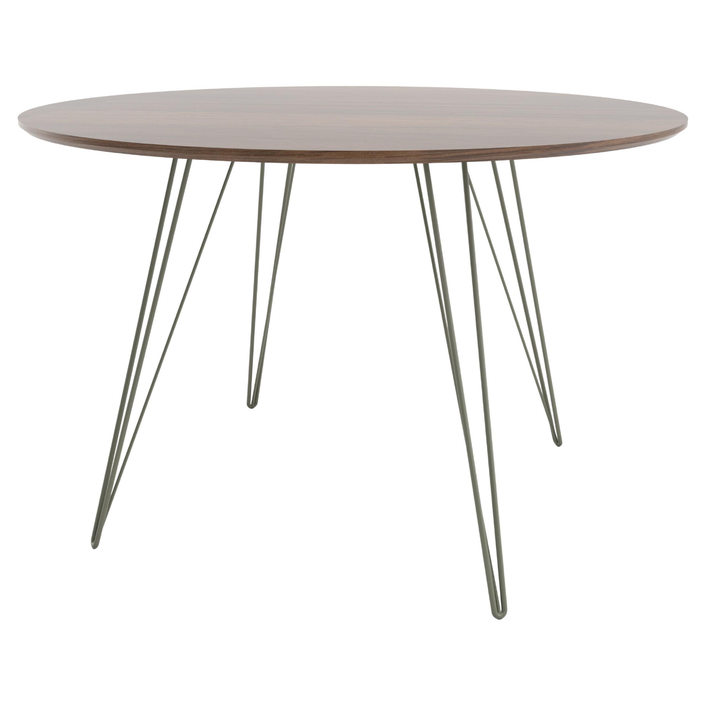 Walnut Williams Dining Table Prairie Green Hairpin Legs Circle Top For Sale