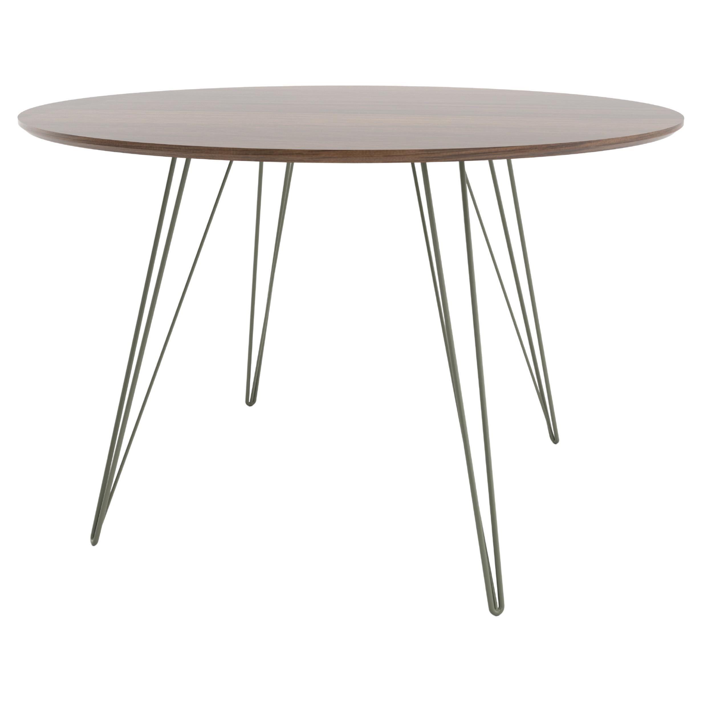 Mesa de Comedor Williams Nogal Verde Pradera Patas de Horquilla Tablero Circular