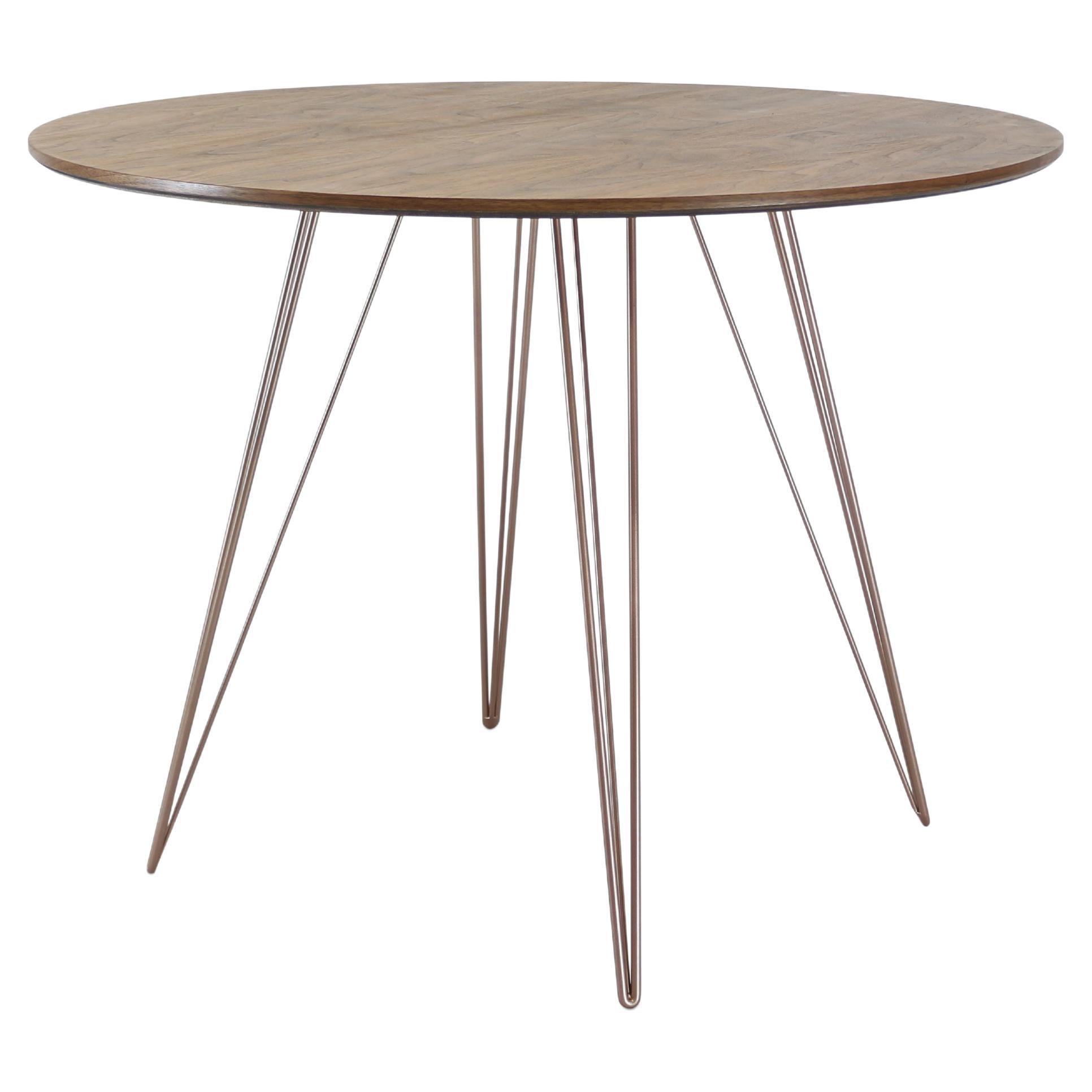 Walnut Williams Dining Table Rose Copper Hairpin Legs Circle Top For Sale