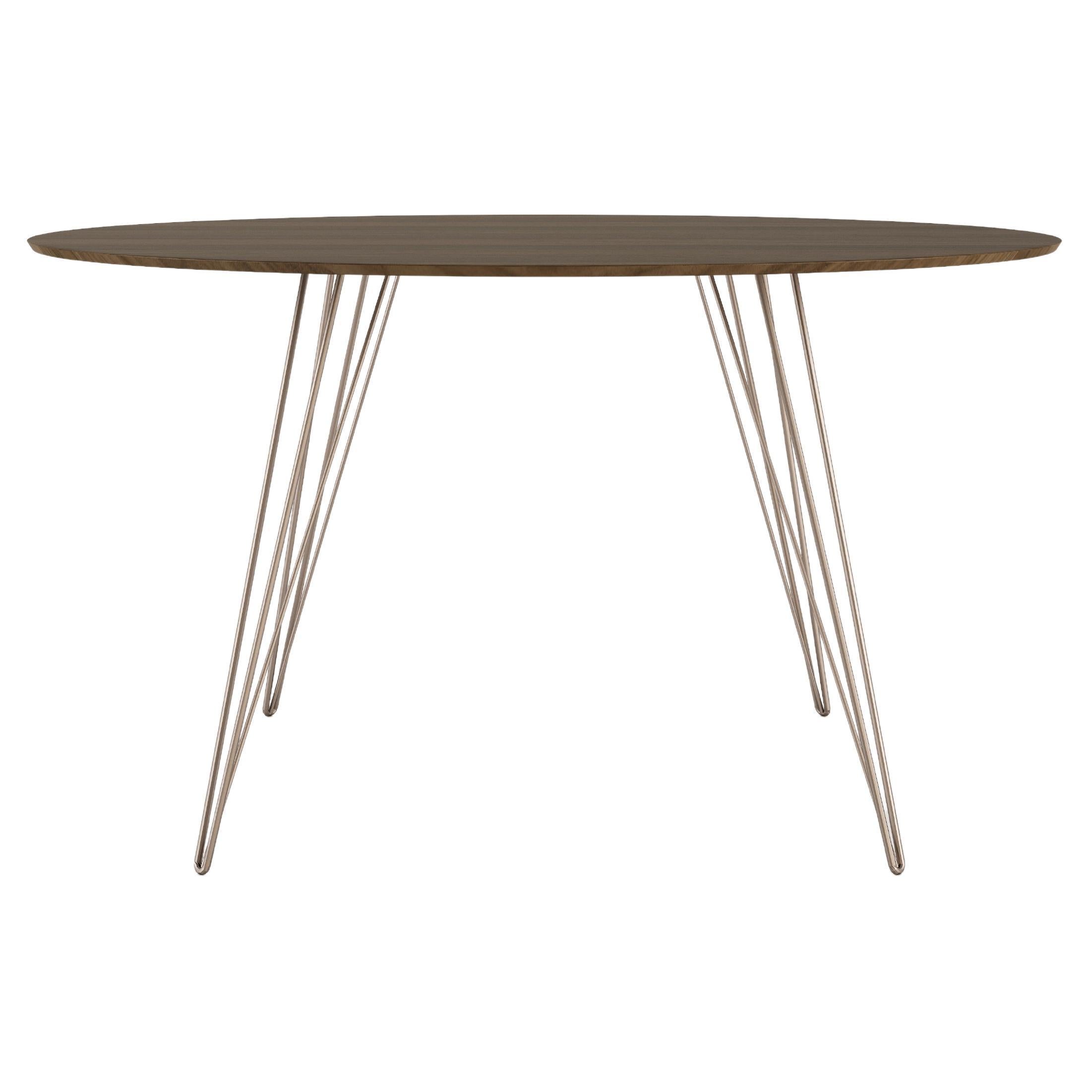 Mesa de Comedor Williams Nogal Cobre Rosa Patas de Horquilla Tapa Ovalada