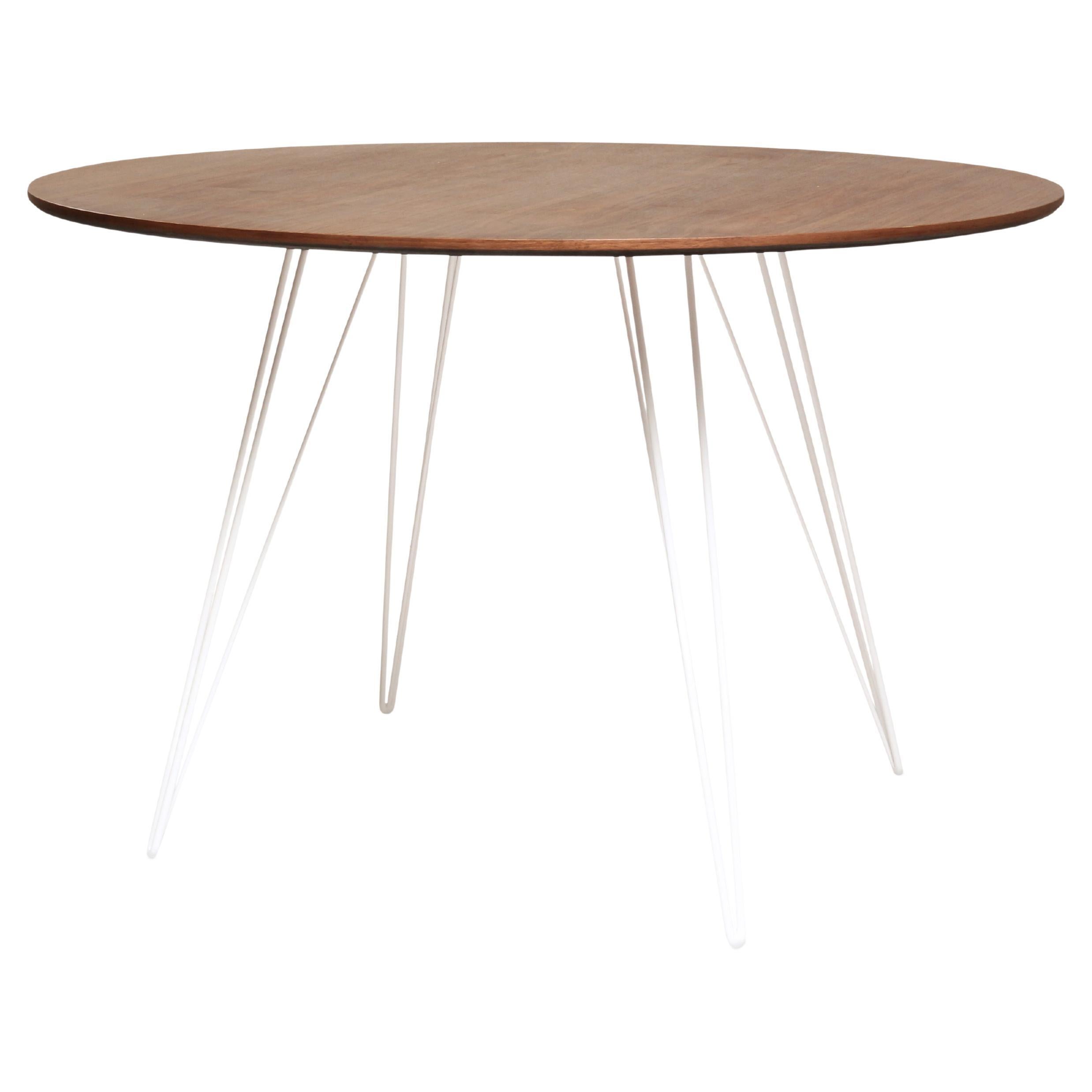 Walnut Williams Dining Table White Hairpin Legs, Oval Top For Sale