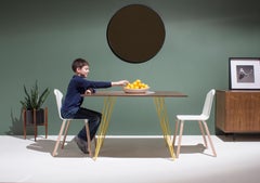 Walnut Williams Dining Table Yellow Hairpin Legs Square Top