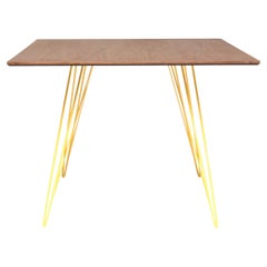 Walnut Williams Dining Table Yellow Hairpin Legs Square Top