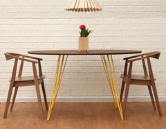 Walnut Williams Dining Table Yellow Hairpin Legs Oval Top