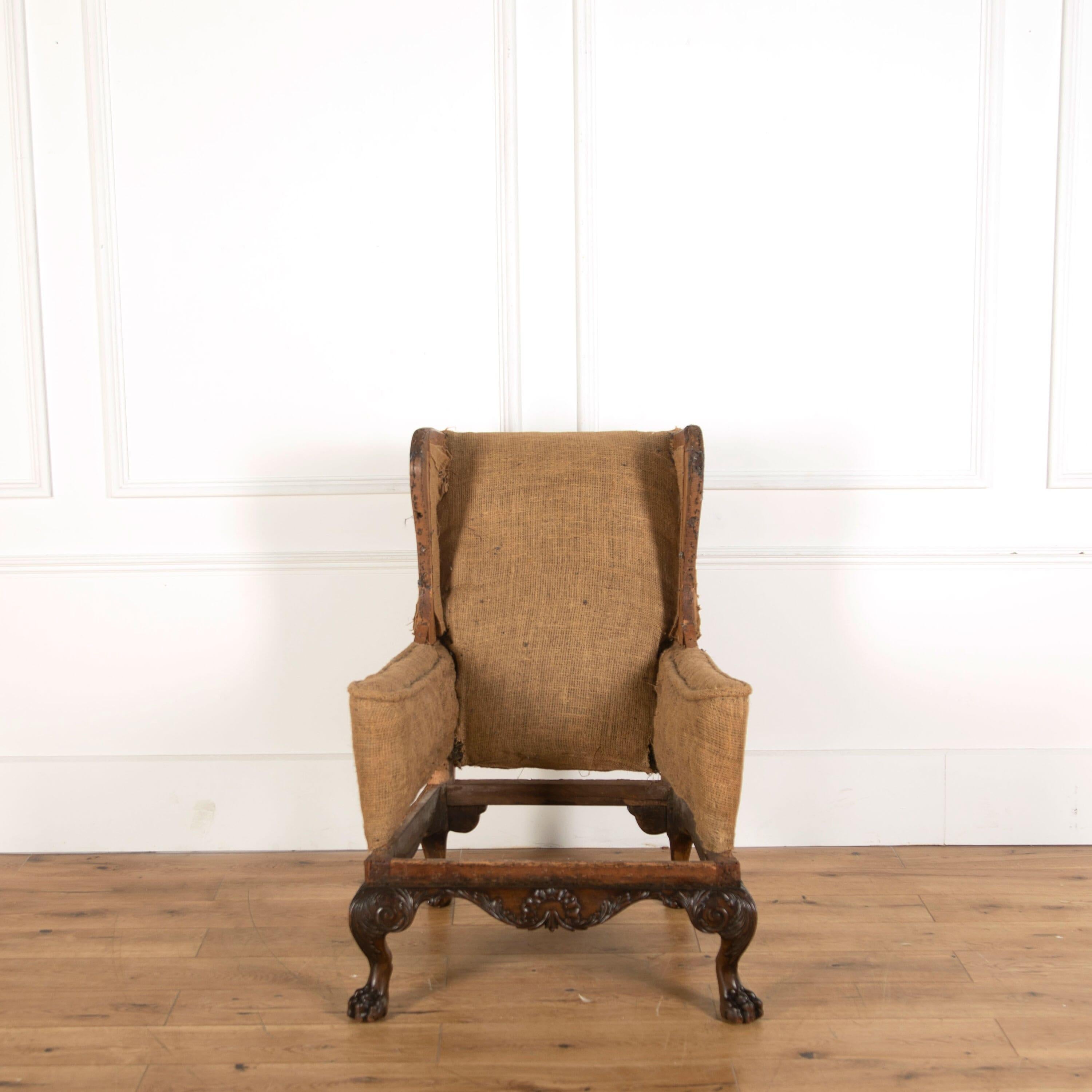 19th century walnut wingback Gainsborough armchair, circa 1860.