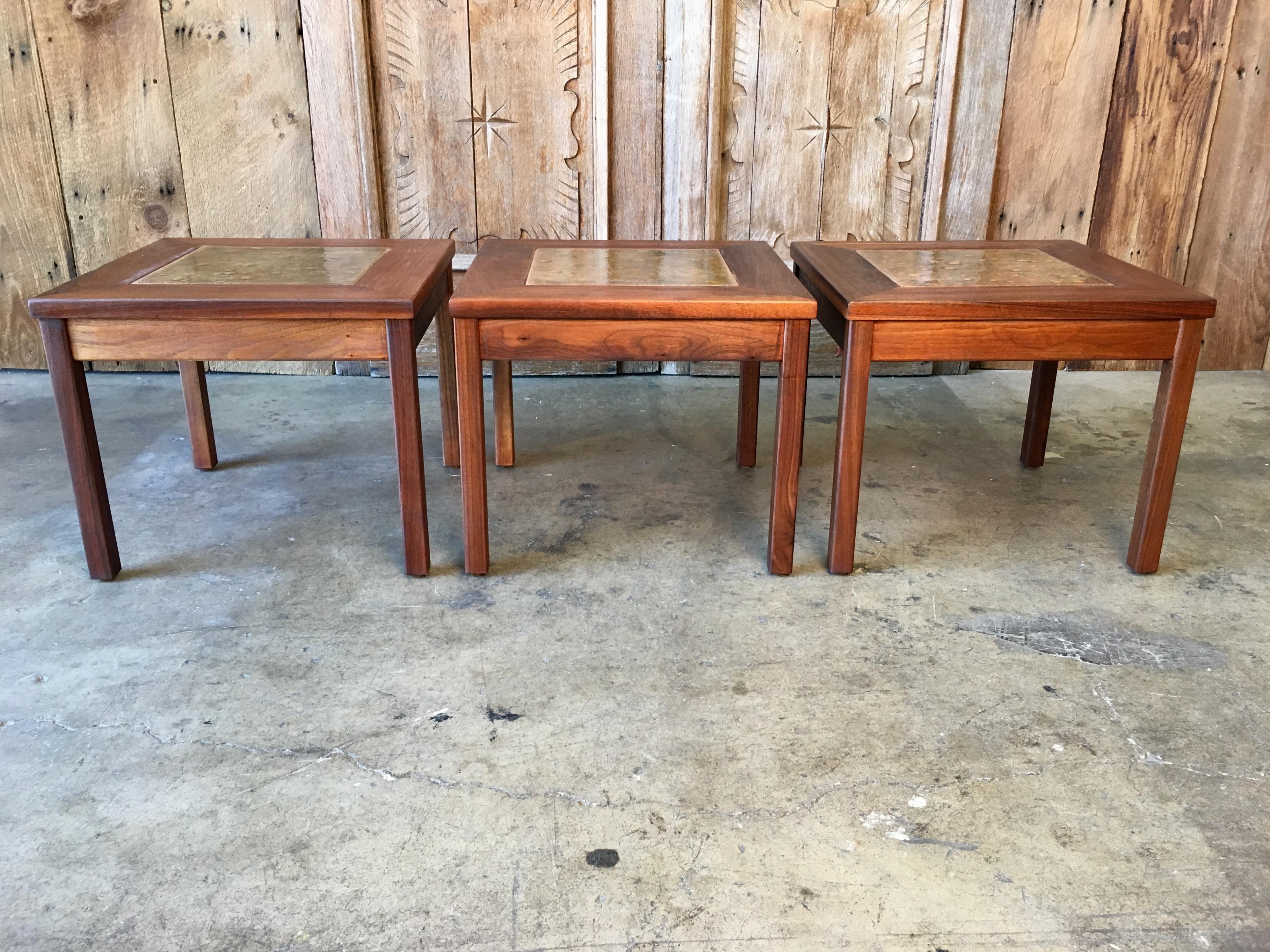 Walnut with Copper Tile Top Tables by John Keal for Brown Saltman 4