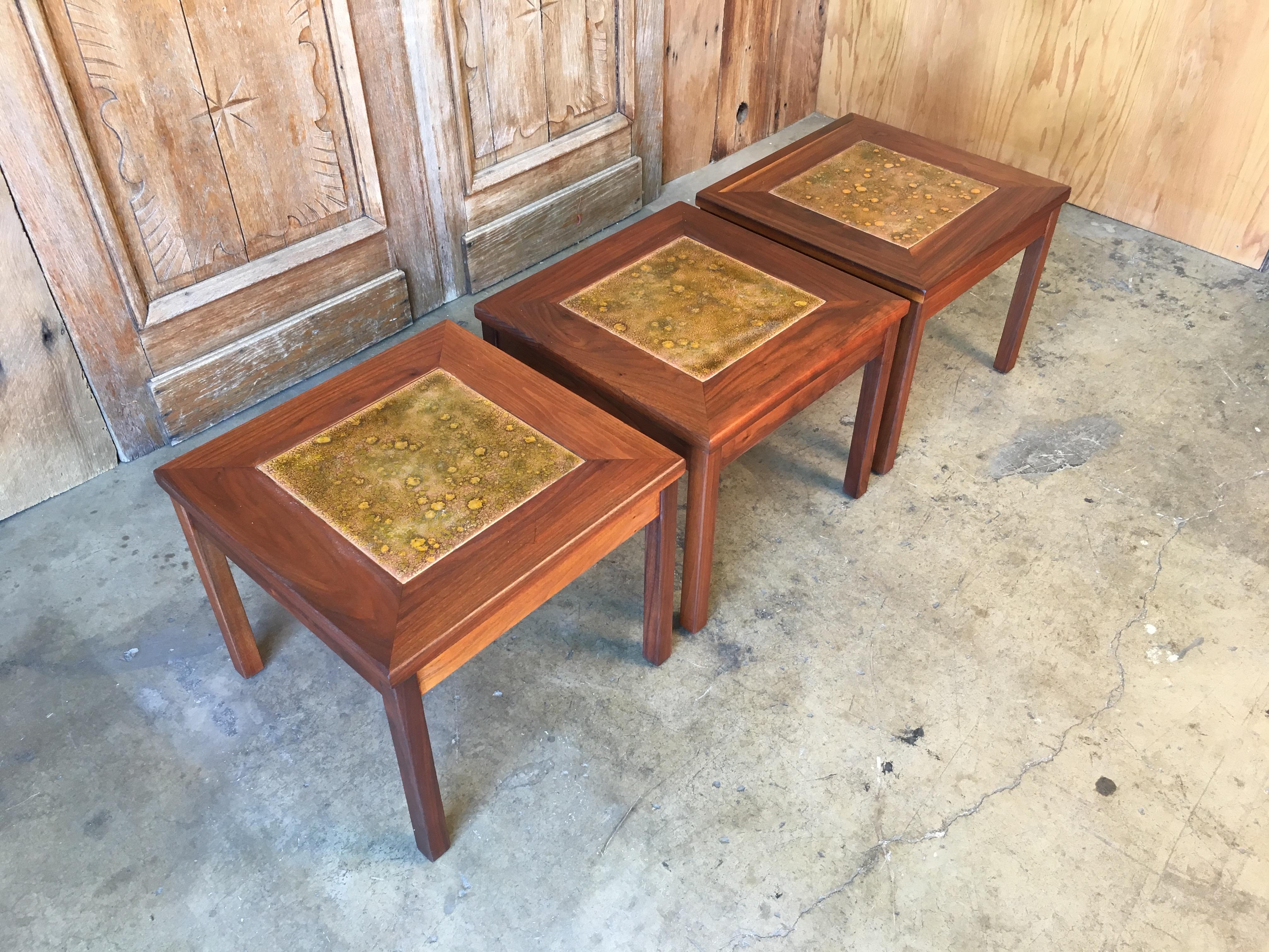 Walnut with Copper Tile Top Tables by John Keal for Brown Saltman 5