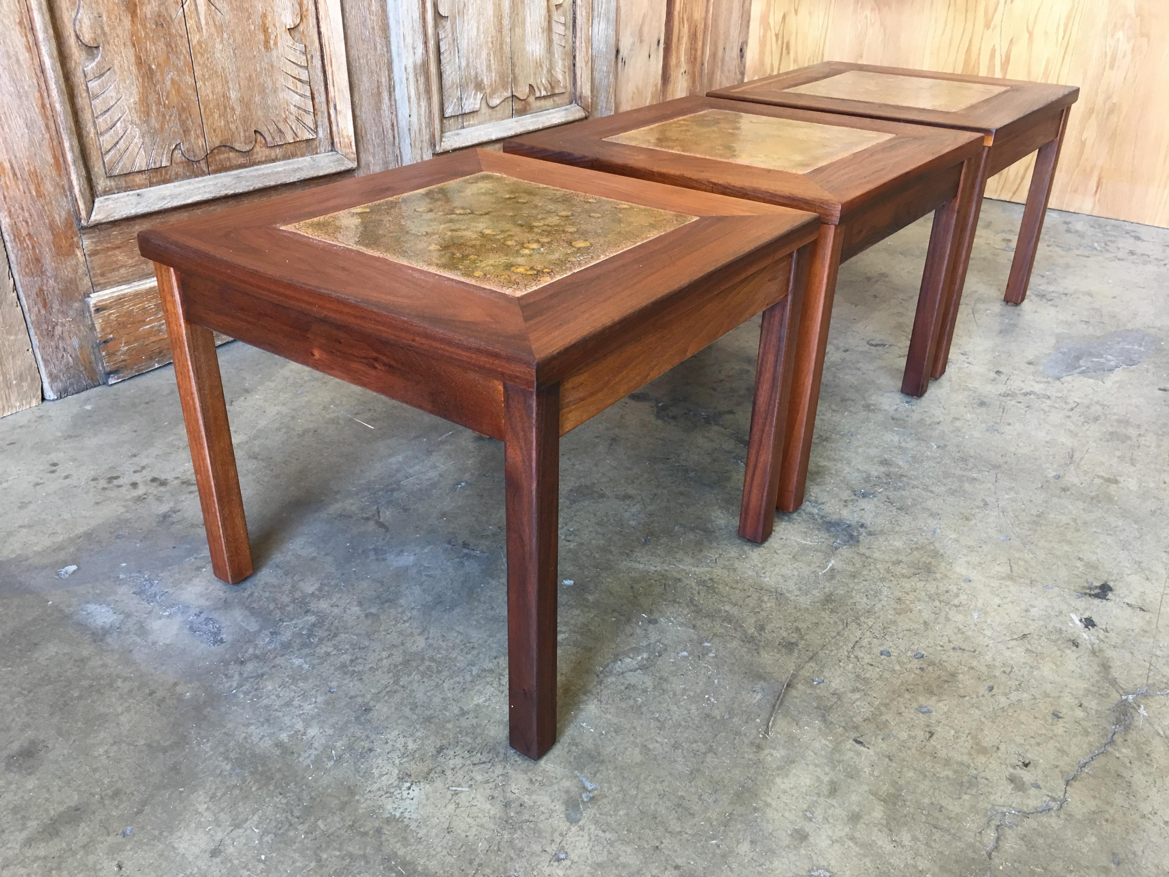 Walnut with Copper Tile Top Tables by John Keal for Brown Saltman 7