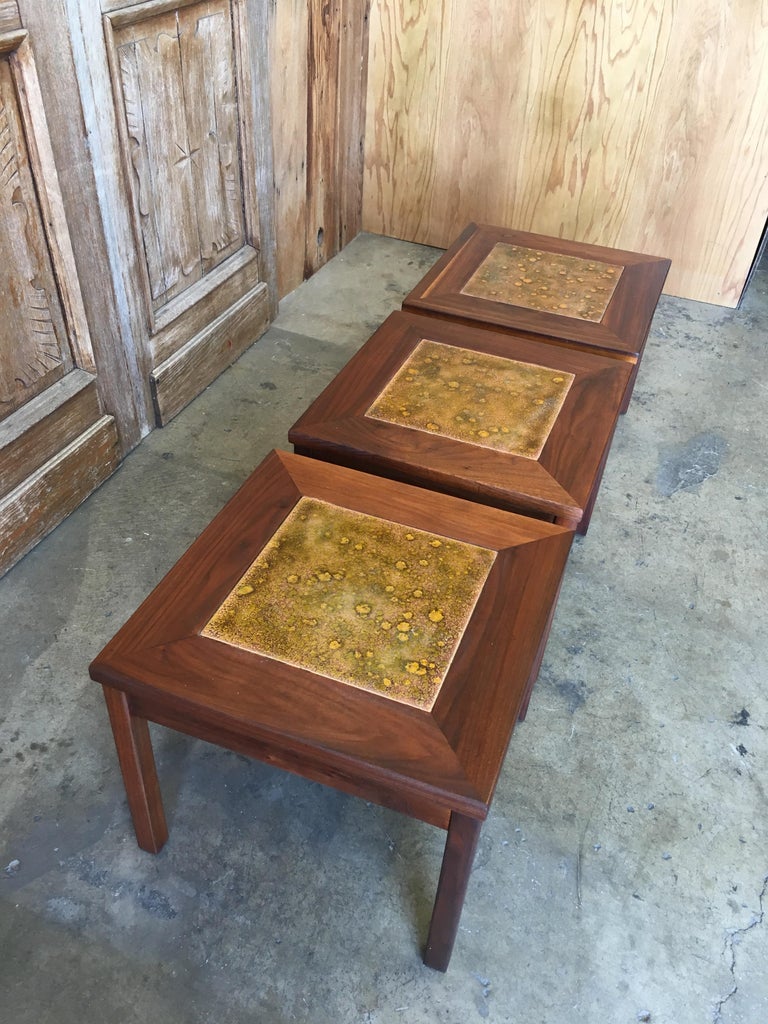 Walnut with Copper Tile Top Tables by John Keal for Brown Saltman For