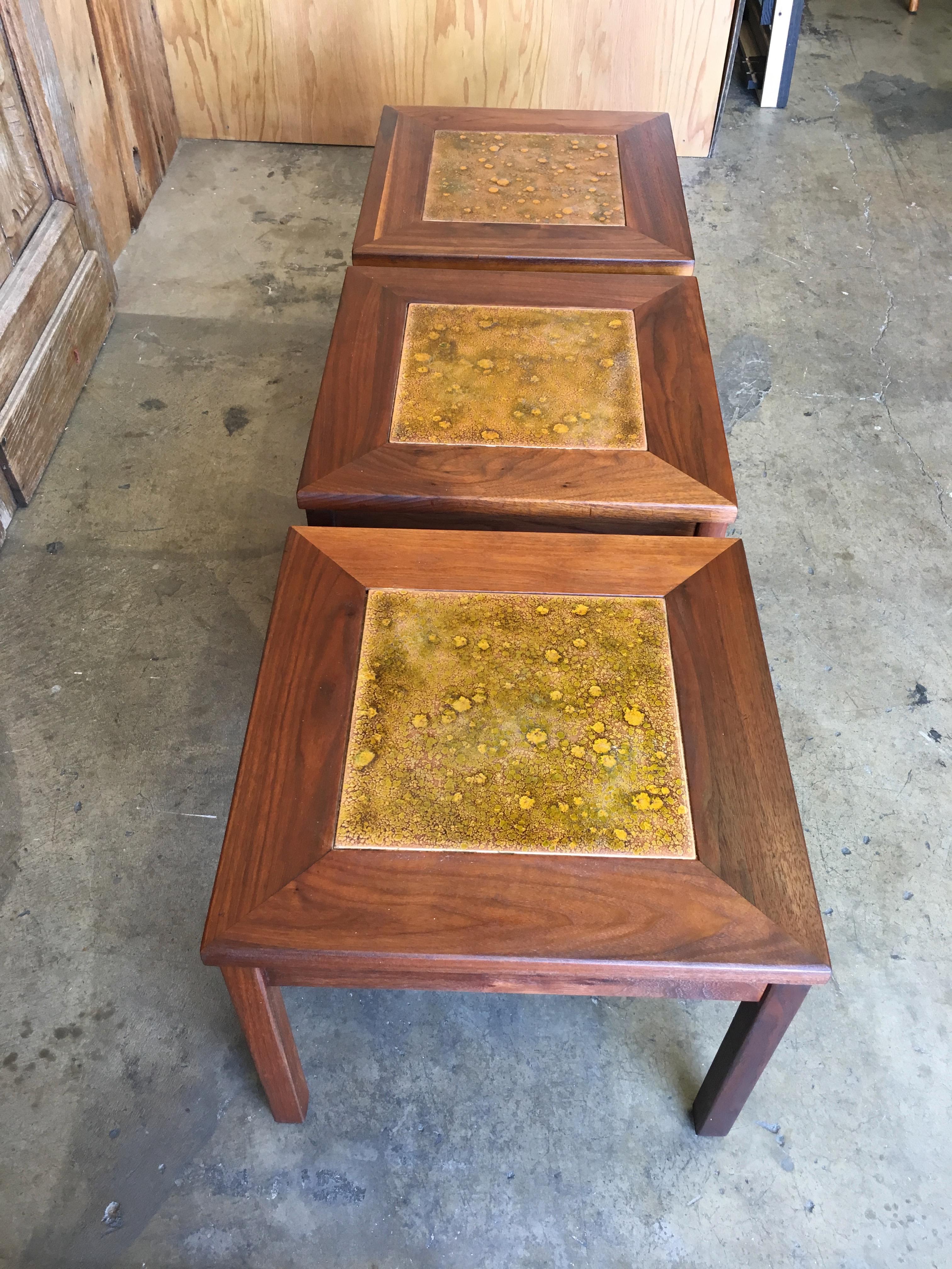 Walnut with Copper Tile Top Tables by John Keal for Brown Saltman 10