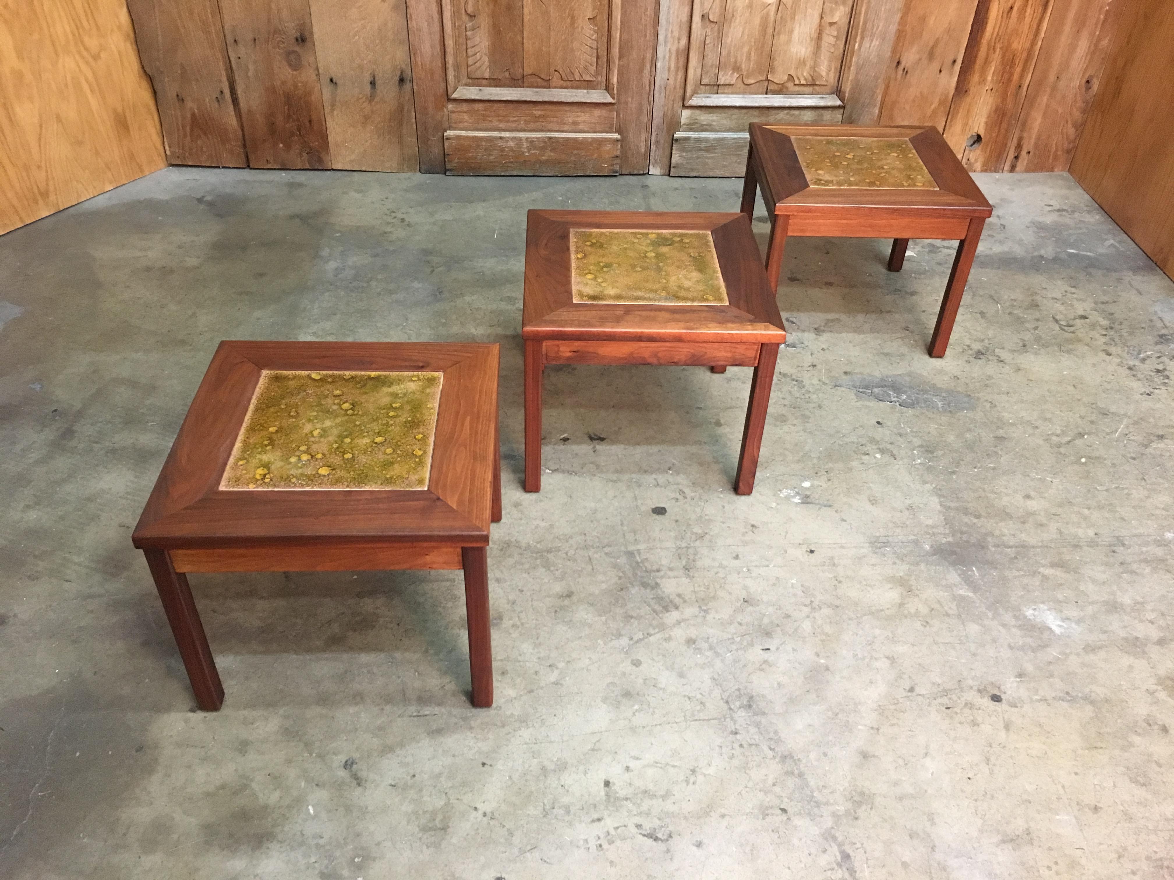 Walnut with Copper Tile Top Tables by John Keal for Brown Saltman 12
