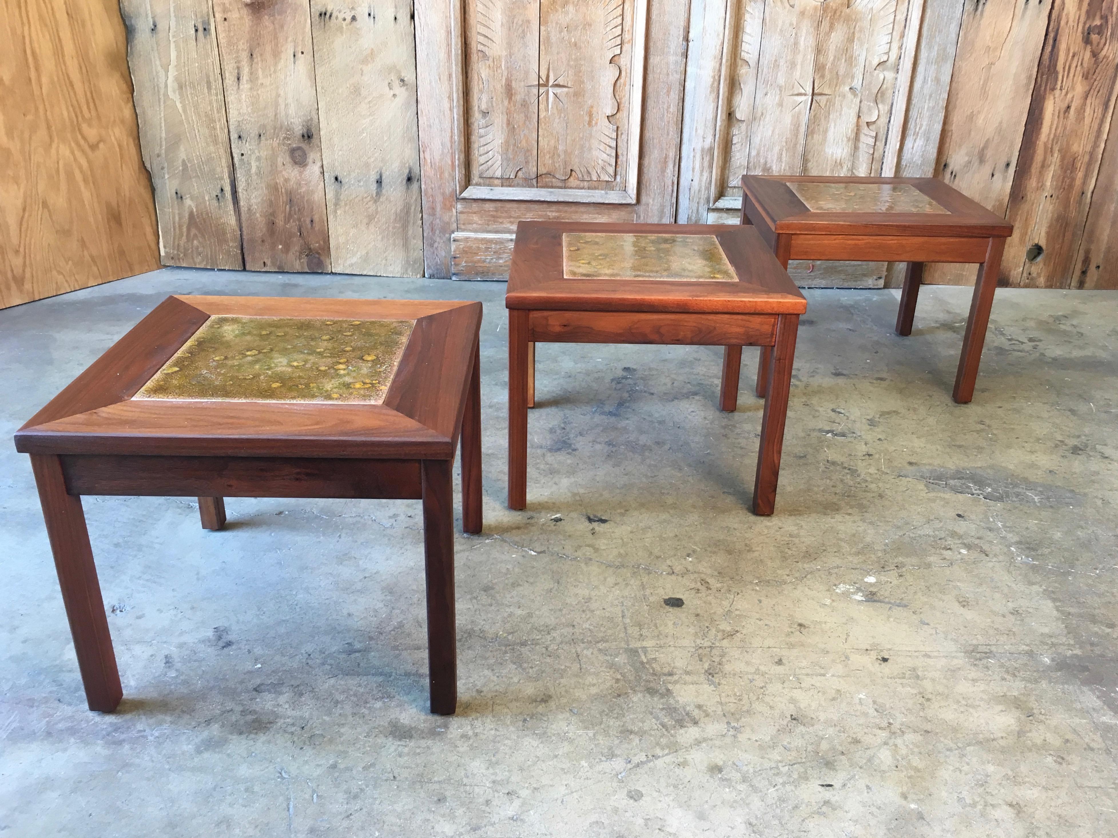 North American Walnut with Copper Tile Top Tables by John Keal for Brown Saltman
