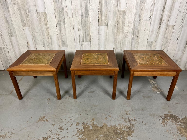 Walnut with Copper Tile Top Tables by John Keal for Brown Saltman In Good Condition For Sale In Denton, TX