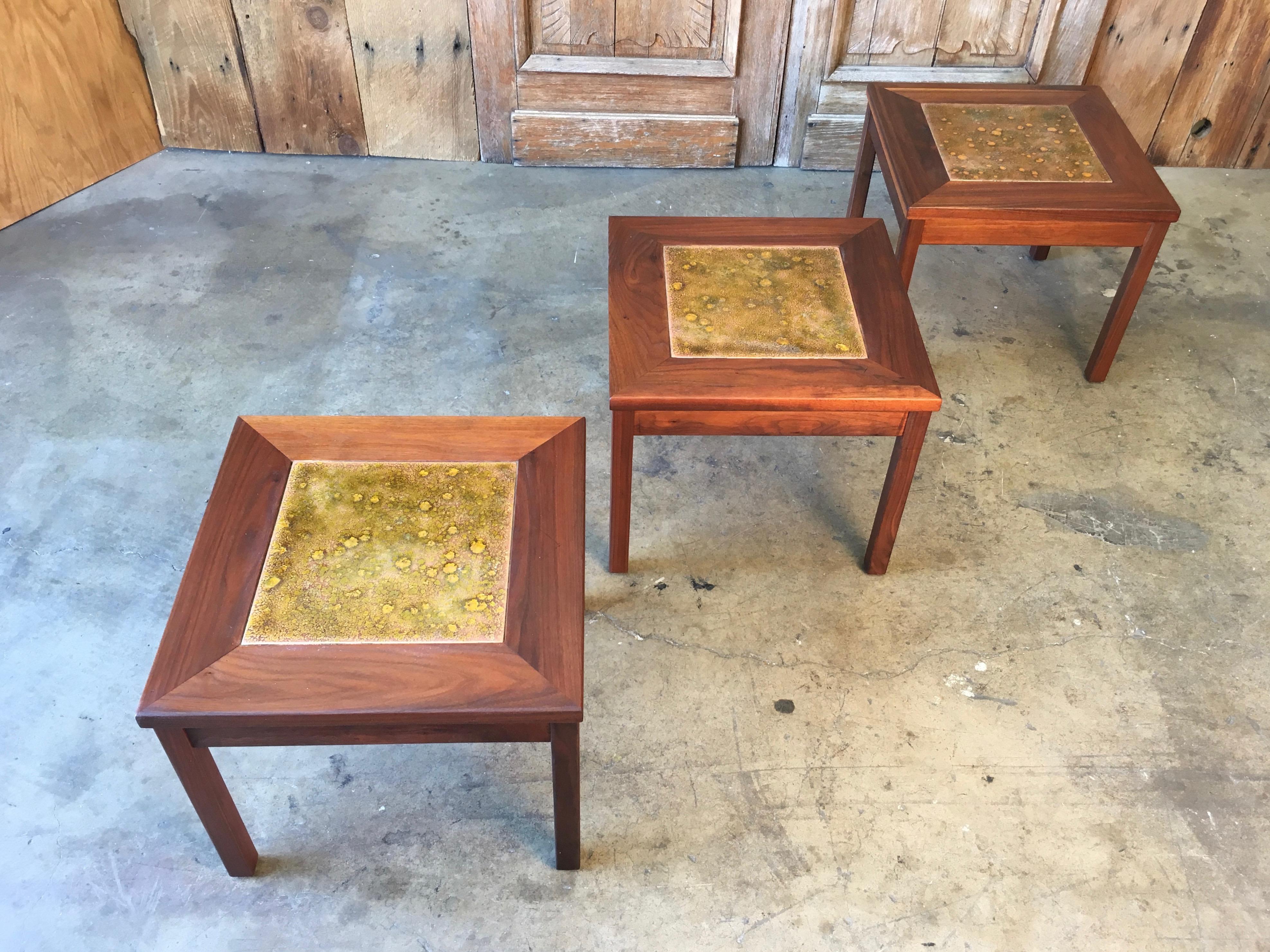 Walnut with Copper Tile Top Tables by John Keal for Brown Saltman 1