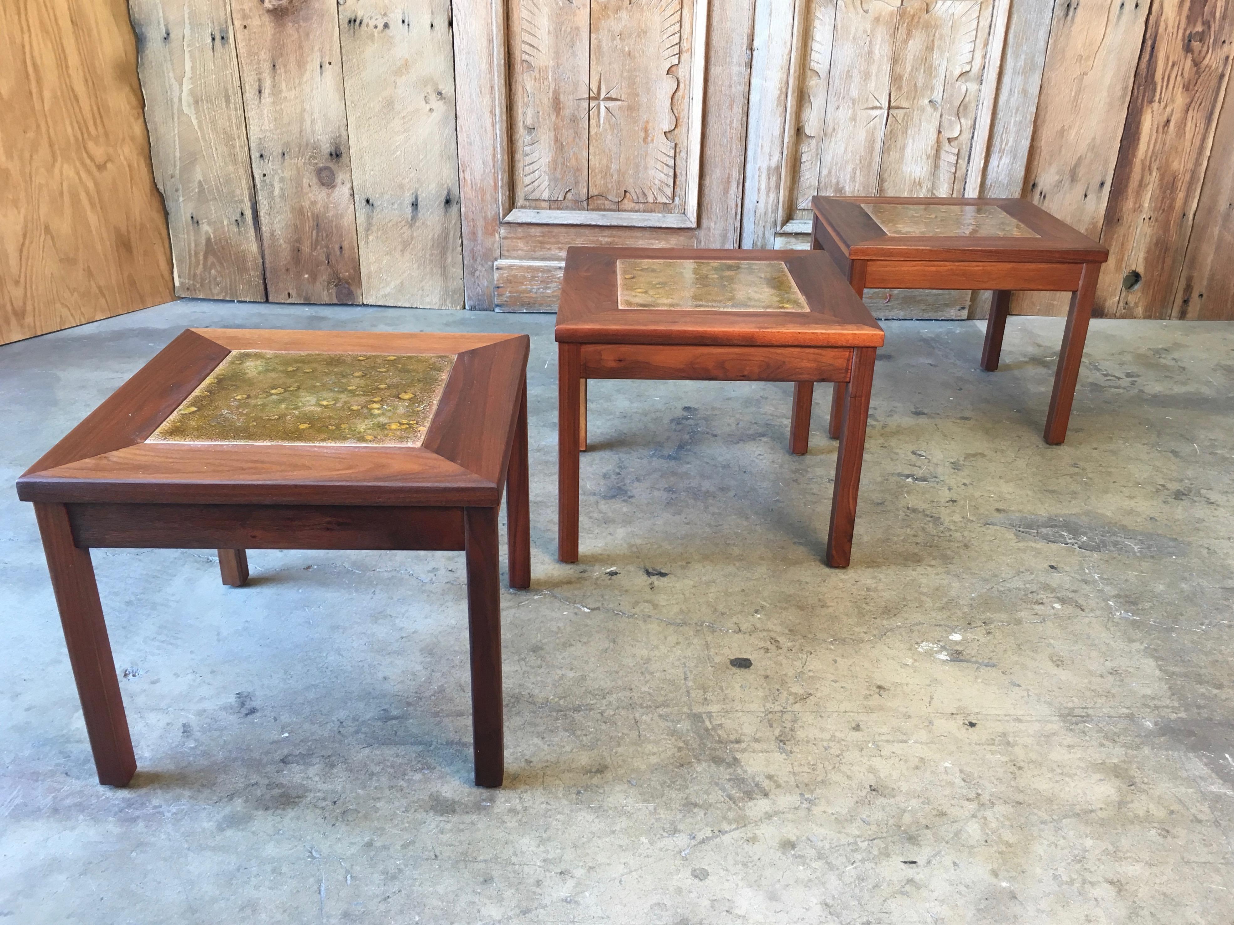 Walnut with Copper Tile Top Tables by John Keal for Brown Saltman 3