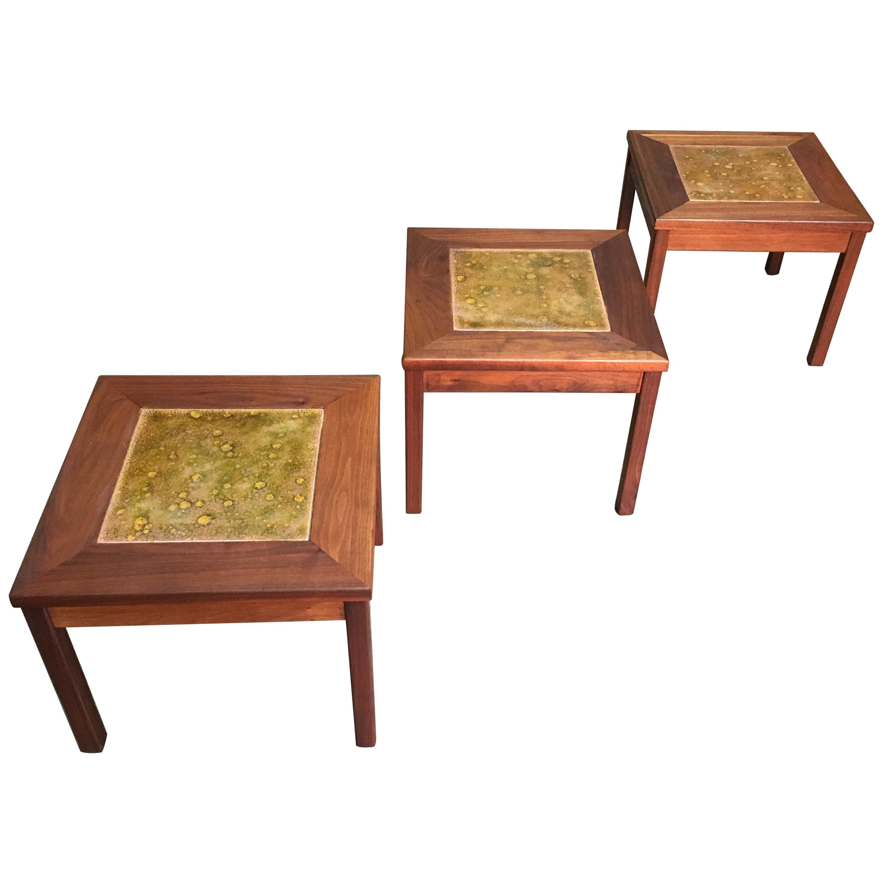 Walnut with Copper Tile Top Tables by John Keal for Brown Saltman