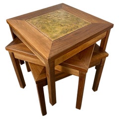 Walnut with Copper Tile Top Tables by John Keal for Brown Saltman