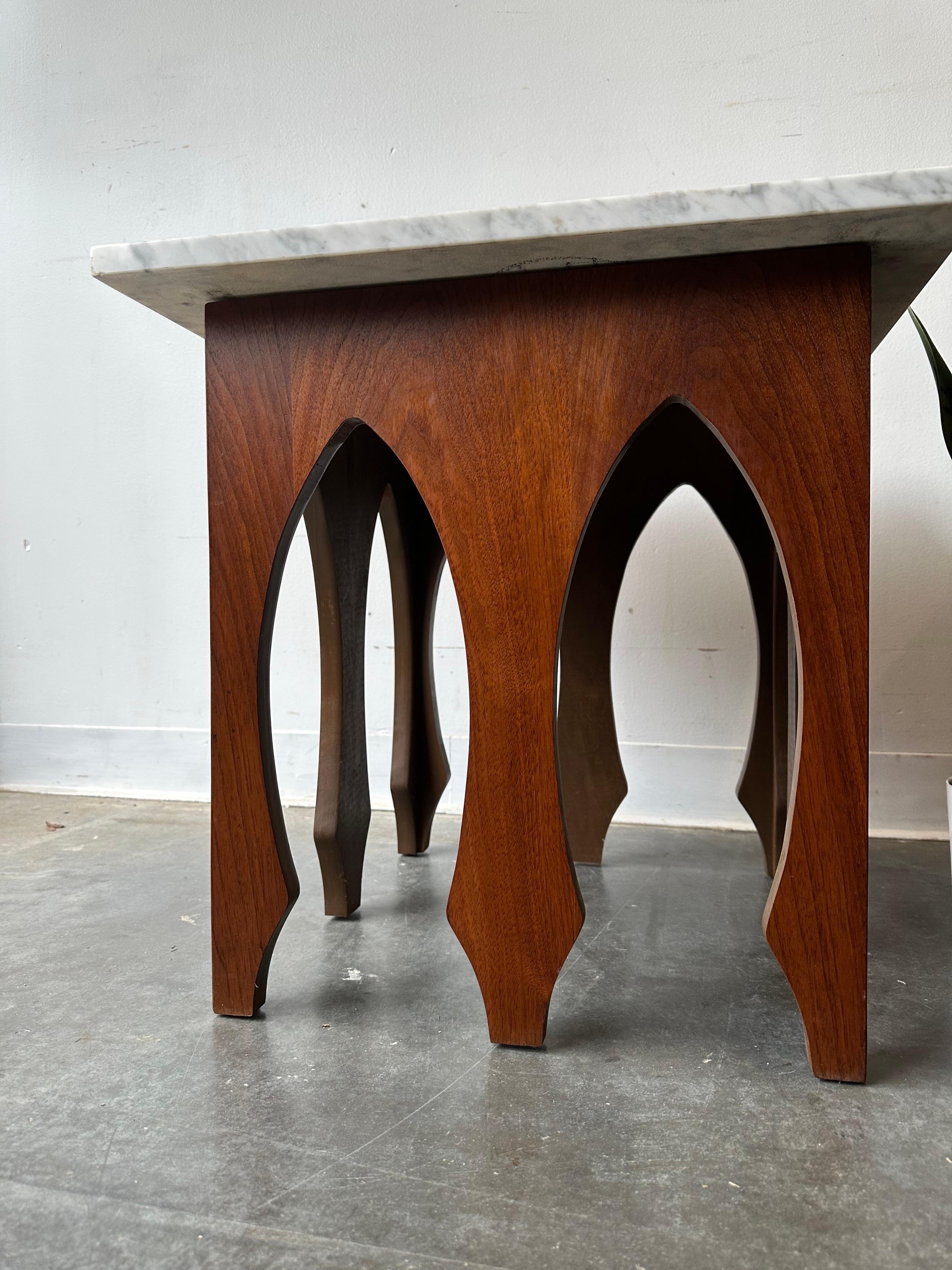 Mid-Century Modern Walnut with Stone Tops End Tables After Harvey Probber