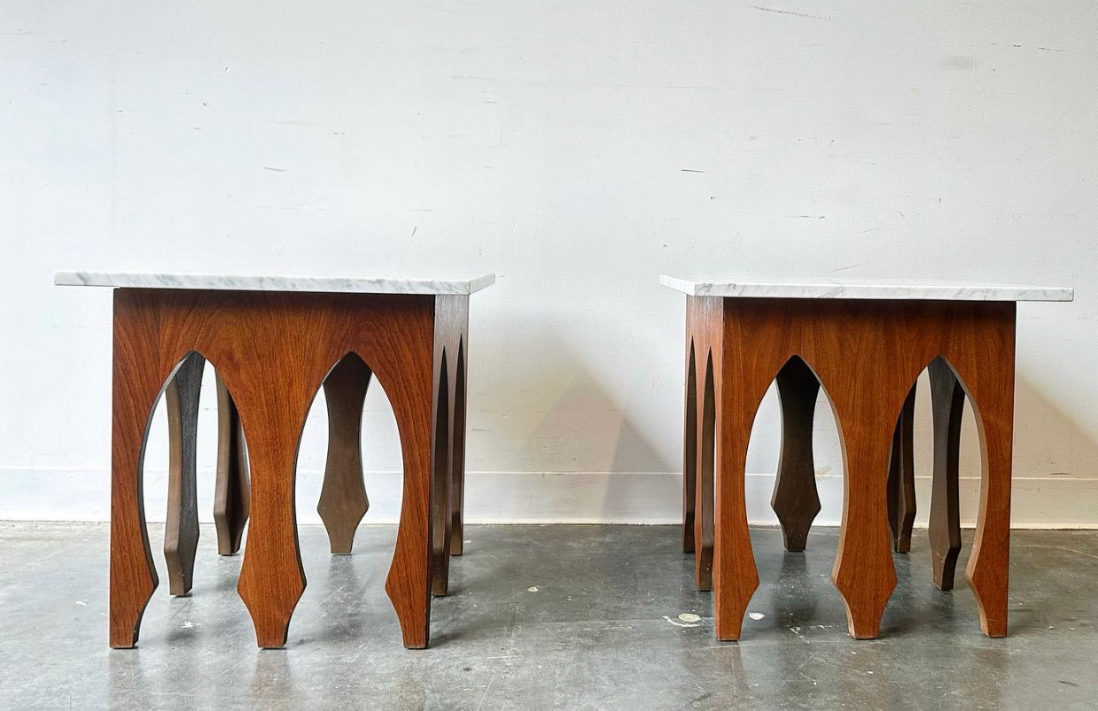 Mid-20th Century Walnut with Stone Tops End Tables After Harvey Probber