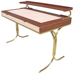 Walnut Witty Desk with Brushed Brass and Leather by Mark Jupiter