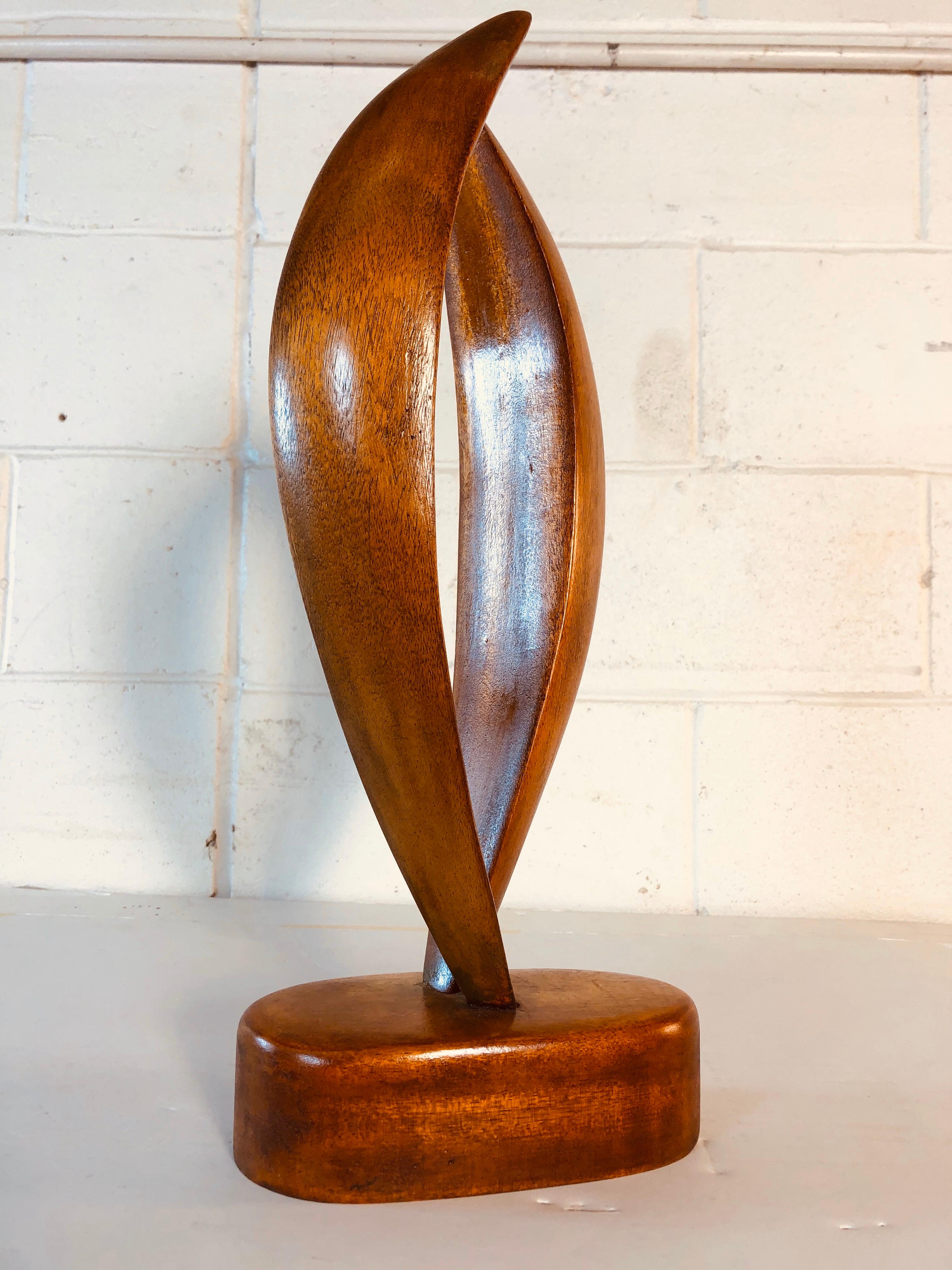 Vintage walnut wood abstract sculpture with curved accents. No marks. Excellent condition.