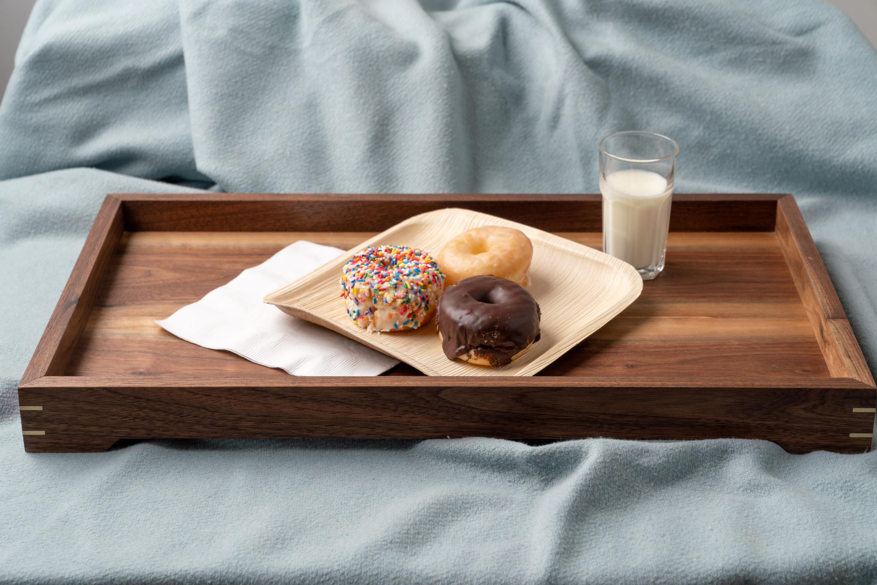 American Walnut Wood and Brass Serving or Barware Tray by Alabama Sawyer