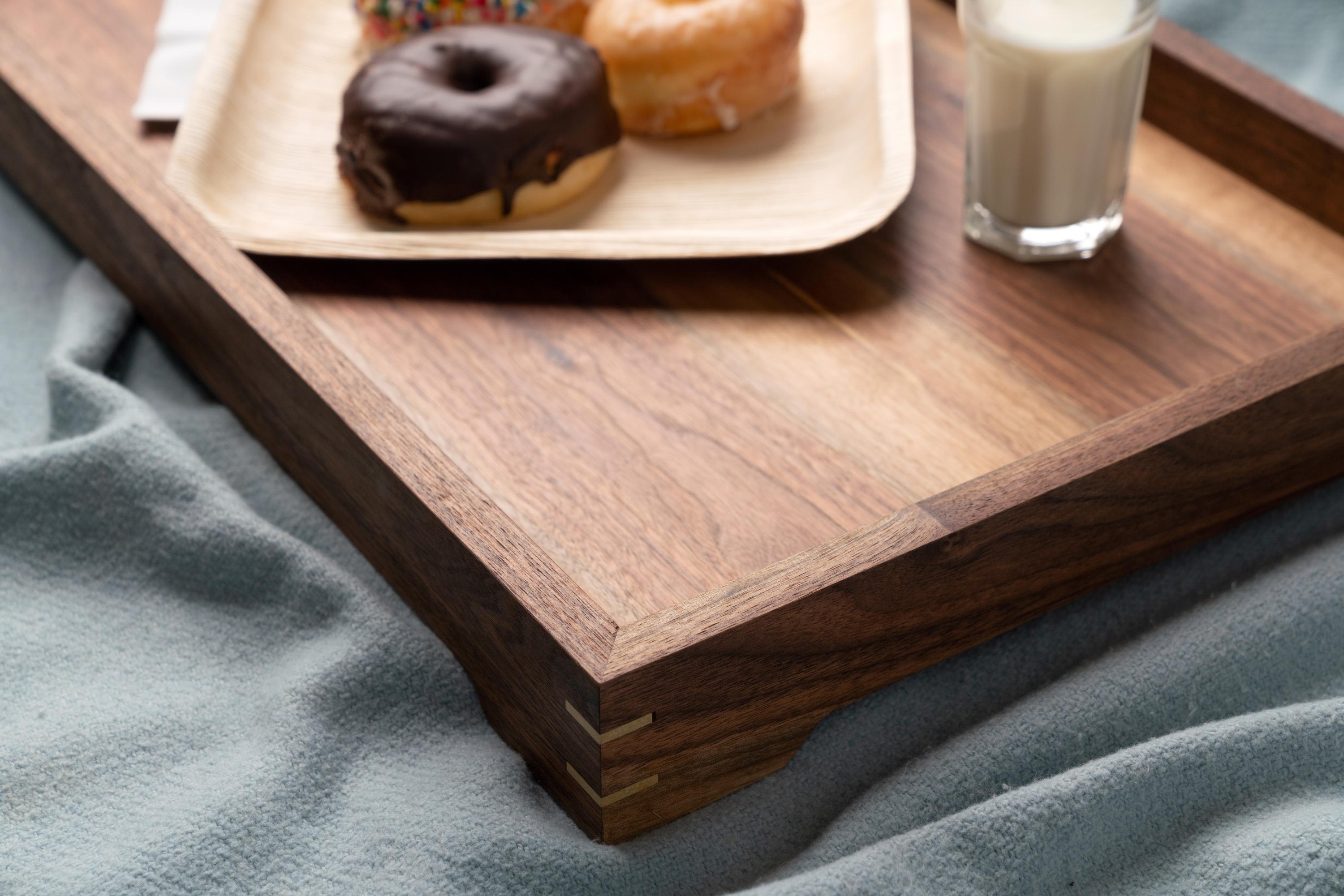 Walnut Wood and Brass Serving or Barware Tray by Alabama Sawyer In New Condition In Birmingham, AL