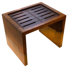 Vintage-Beistelltischbank aus Nussbaumholz und Bronze mit Lattenrost, Mid-Century Modern