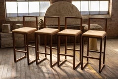 Taburete de bar de madera de nogal y corcho, Juego de cuatro asientos de bar estilo silla de Oporto (4)