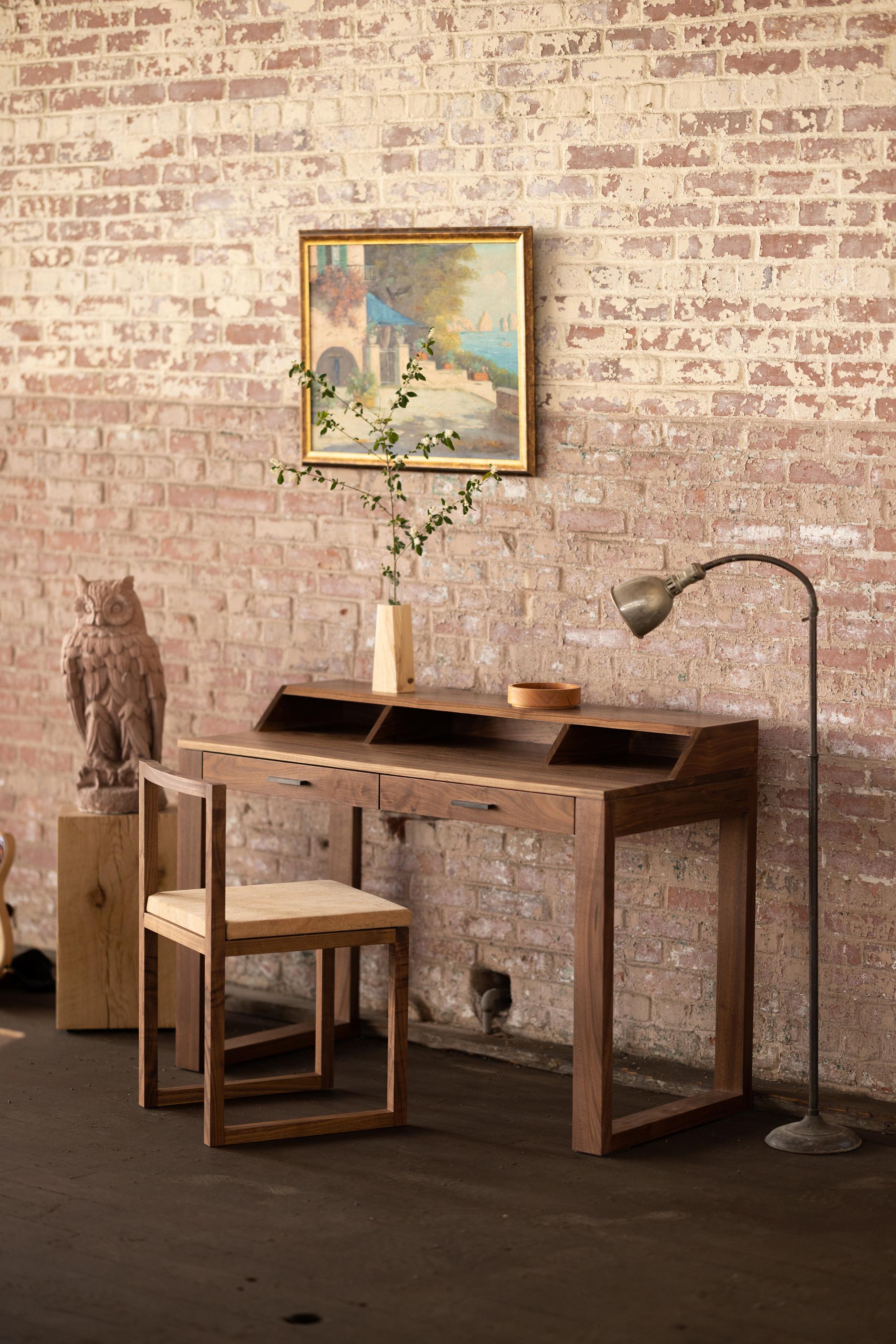 XXIe siècle et contemporain Chaise Porto en bois de noyer et liège, chaise de bureau de salle à manger ou d'écriture en vente