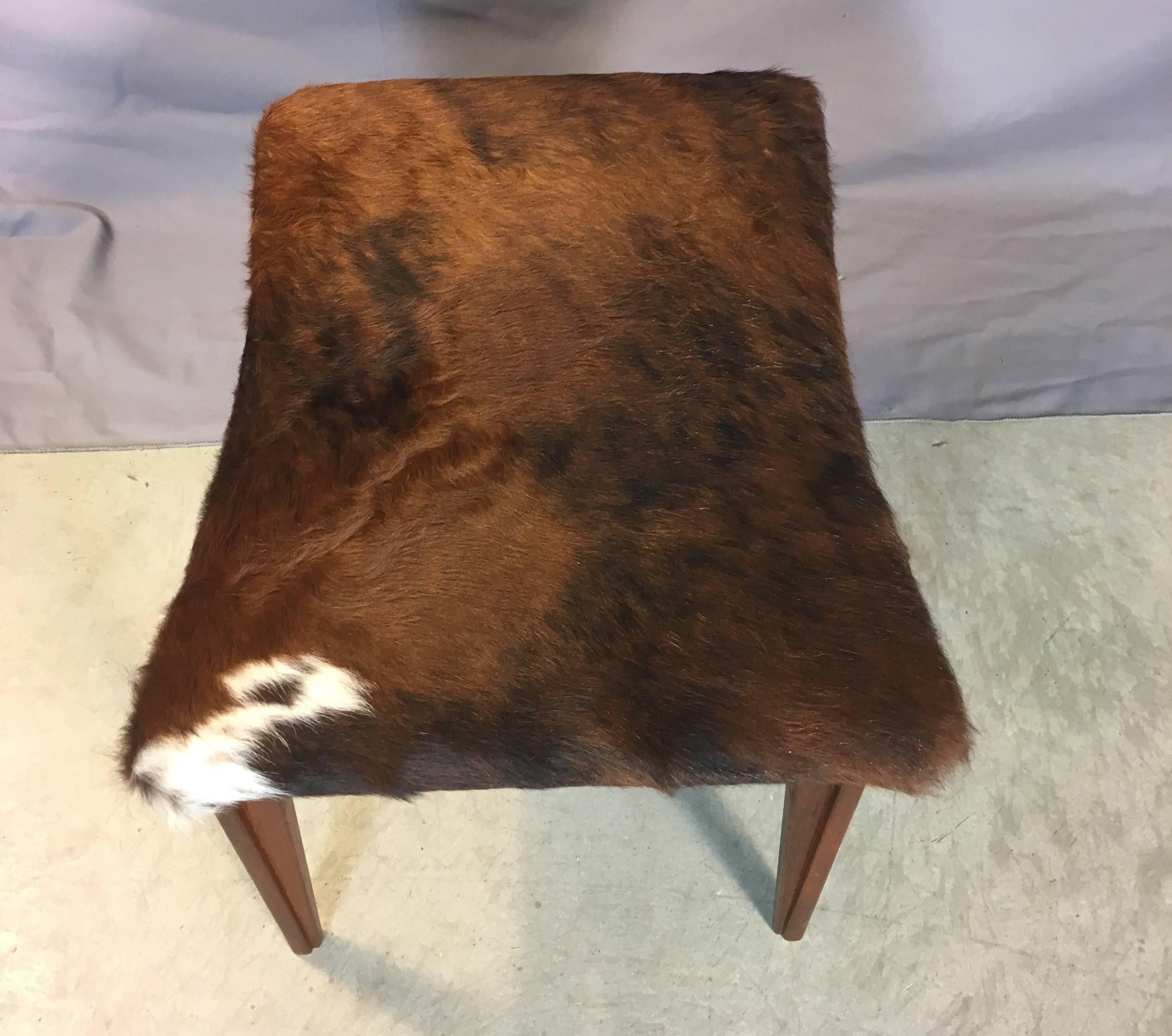 Walnut Wood and Cowhide Seat Footstool, 1960s In Excellent Condition For Sale In Amherst, NH