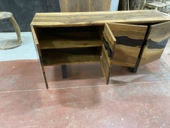 Walnut Wood and Epoxy Resin Sideboard, Handmade Modern Organic Console Cabinet