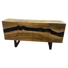 Walnut Wood and Epoxy Resin Sideboard, Handmade Modern Organic Console Cabinet