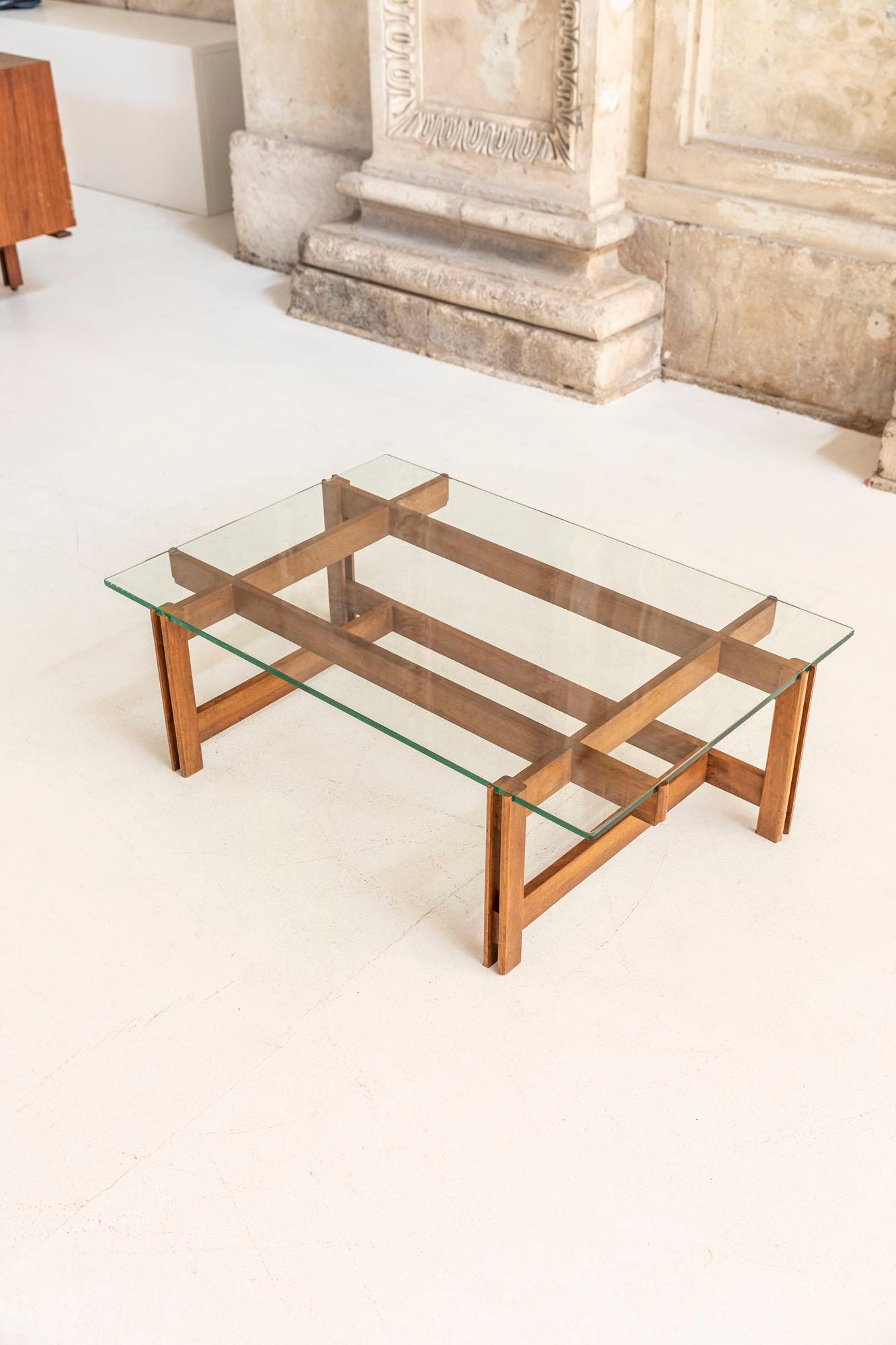 Walnut Wood and Glass Coffee Table by Ico Parisi, Italy, 1960 ca 5