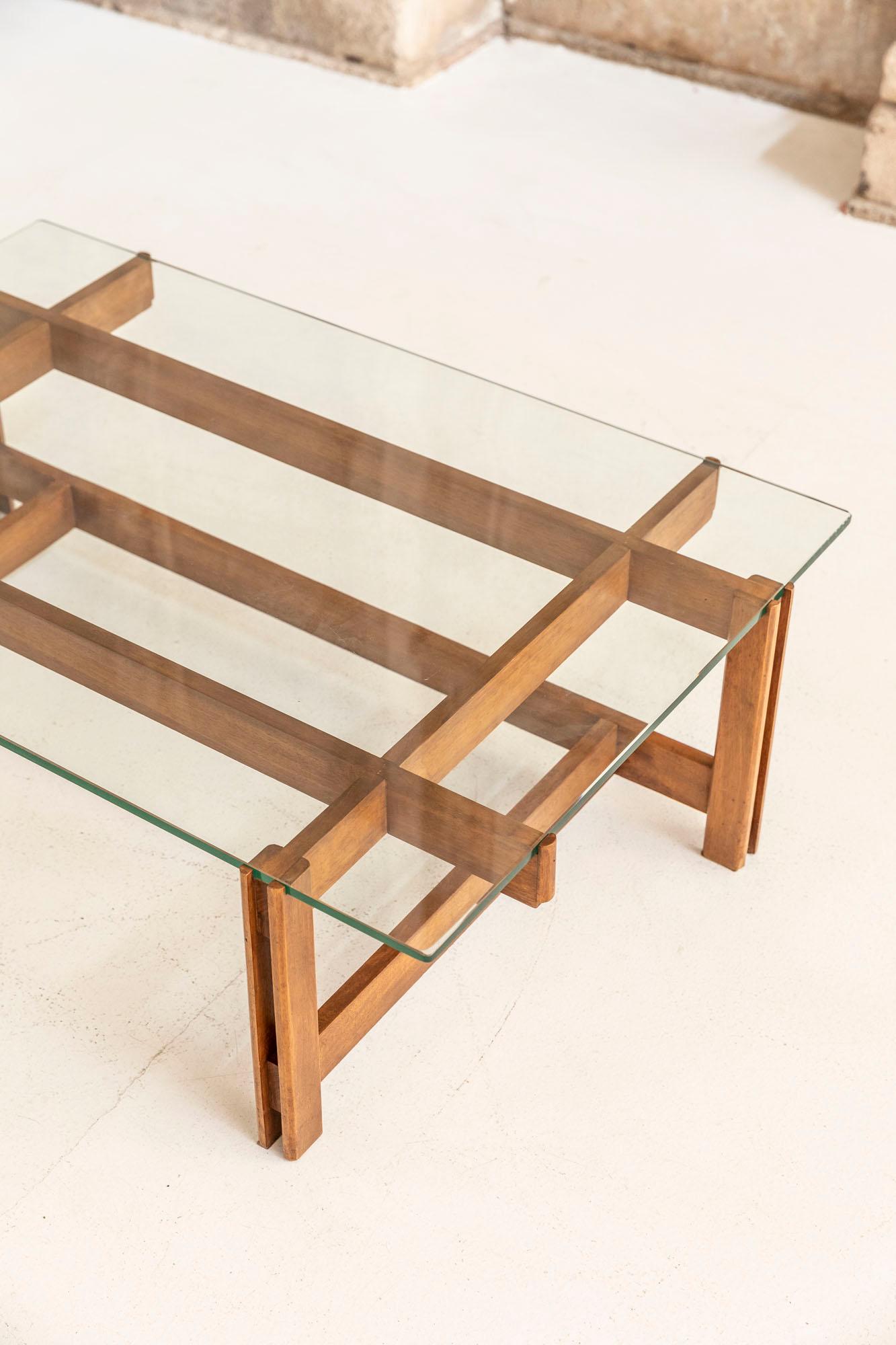 Walnut Wood and Glass Coffee Table by Ico Parisi, Italy, 1960 ca 6