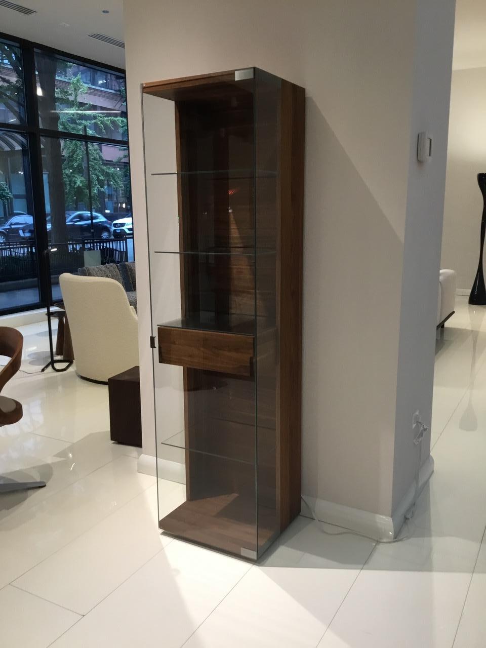 Walnut Wood and Glass Display Vitrine Cabinet with LED Shelf Edge Lighting 5
