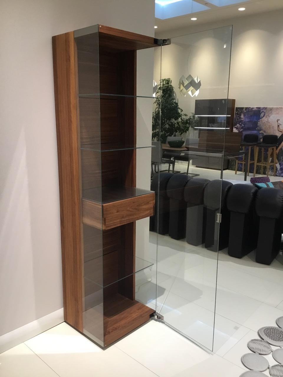 Walnut Wood and Glass Display Vitrine Cabinet with LED Shelf Edge Lighting 6