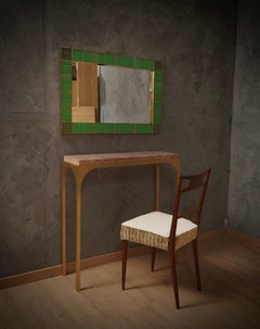 Walnut Wood and White and Bronze Velvet Italian Chair, 1950