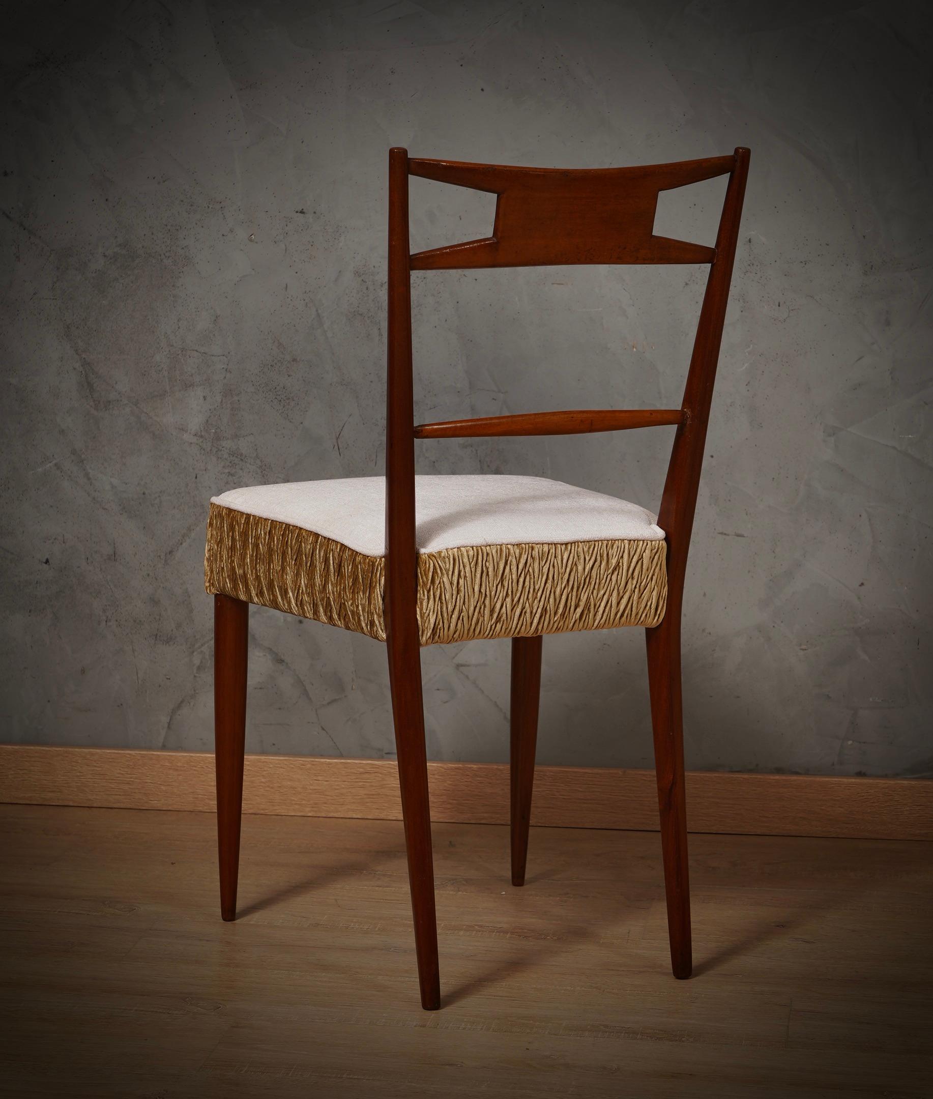 Mid-20th Century Walnut Wood and White and Bronze Velvet Italian Chair, 1950 For Sale